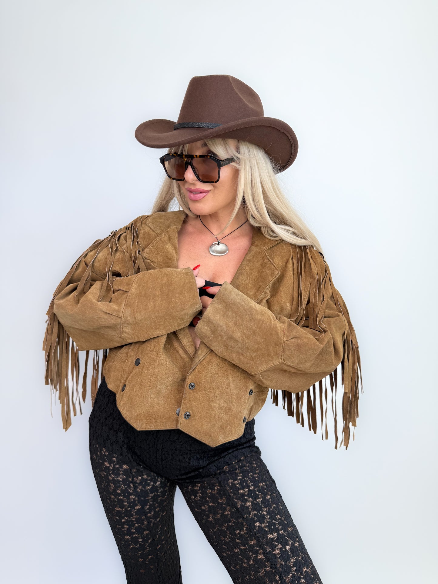 Vintage Black Suede Fringe Jacket: 90s Western Boho Cowgirl Festival Coat S-M