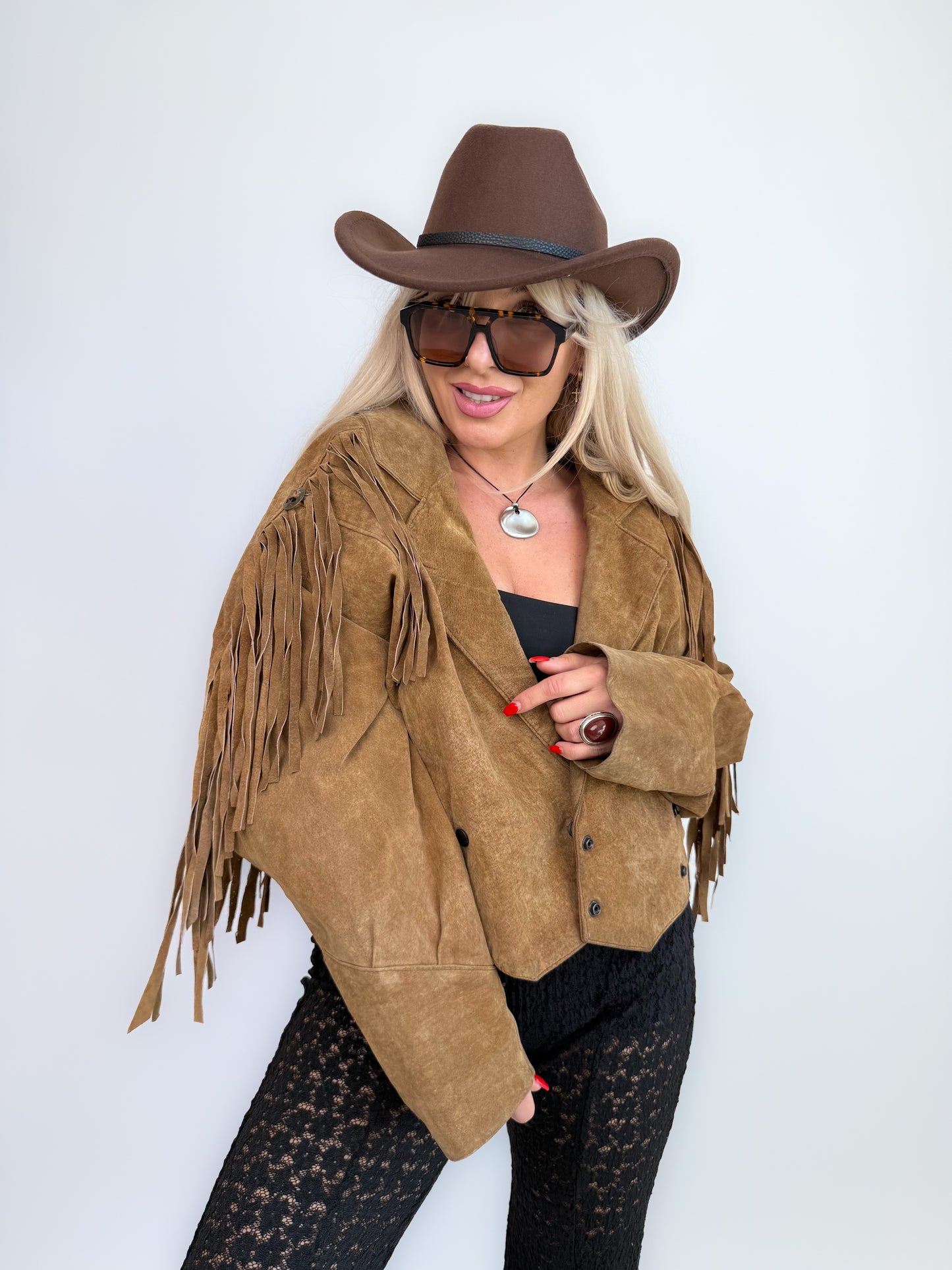 Vintage Black Suede Fringe Jacket: 90s Western Boho Cowgirl Festival Coat S-M