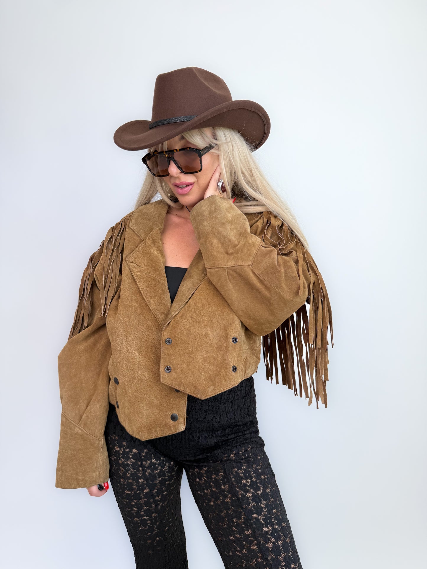 Vintage Black Suede Fringe Jacket: 90s Western Boho Cowgirl Festival Coat S-M