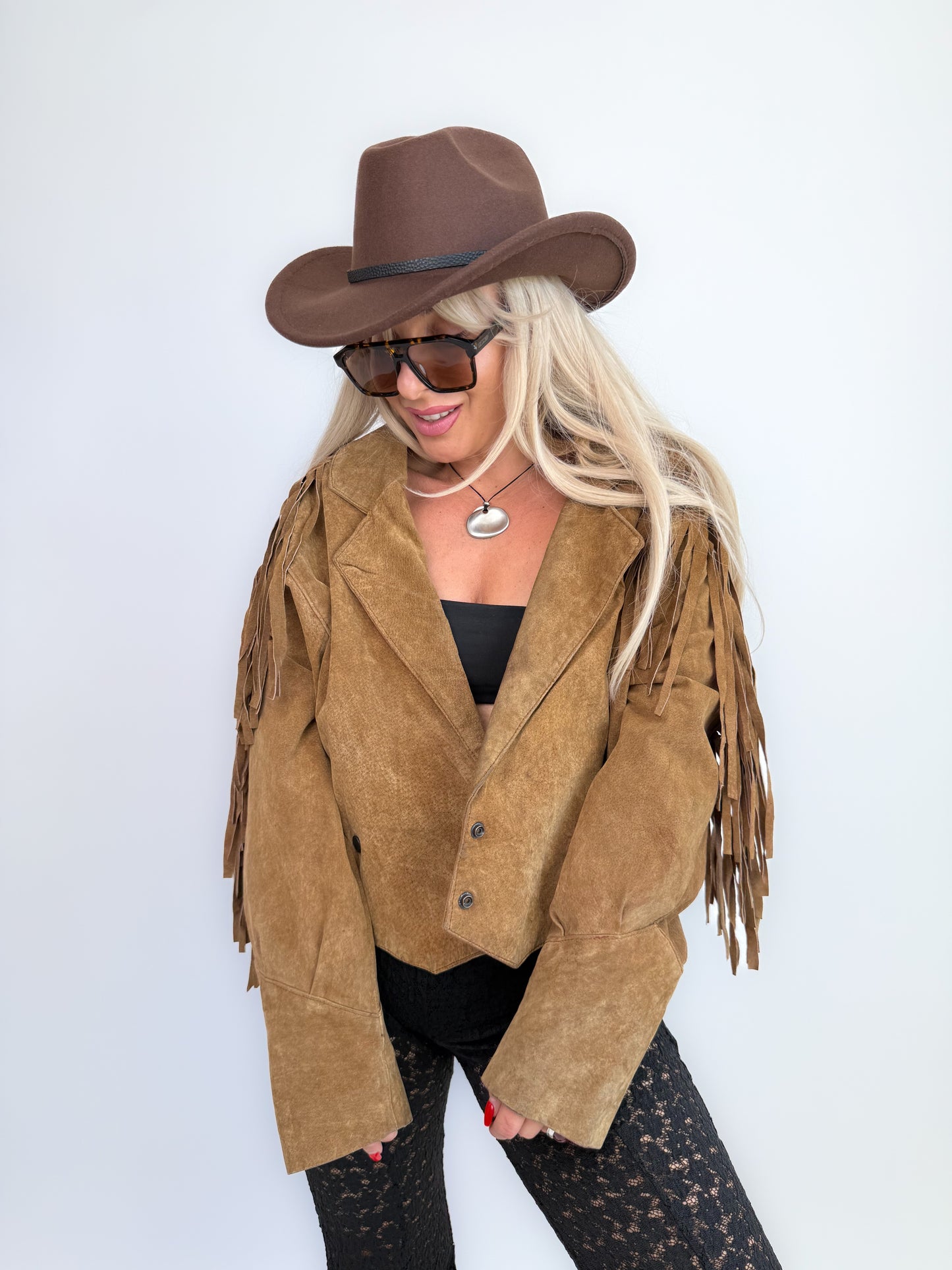 Vintage Black Suede Fringe Jacket: 90s Western Boho Cowgirl Festival Coat S-M