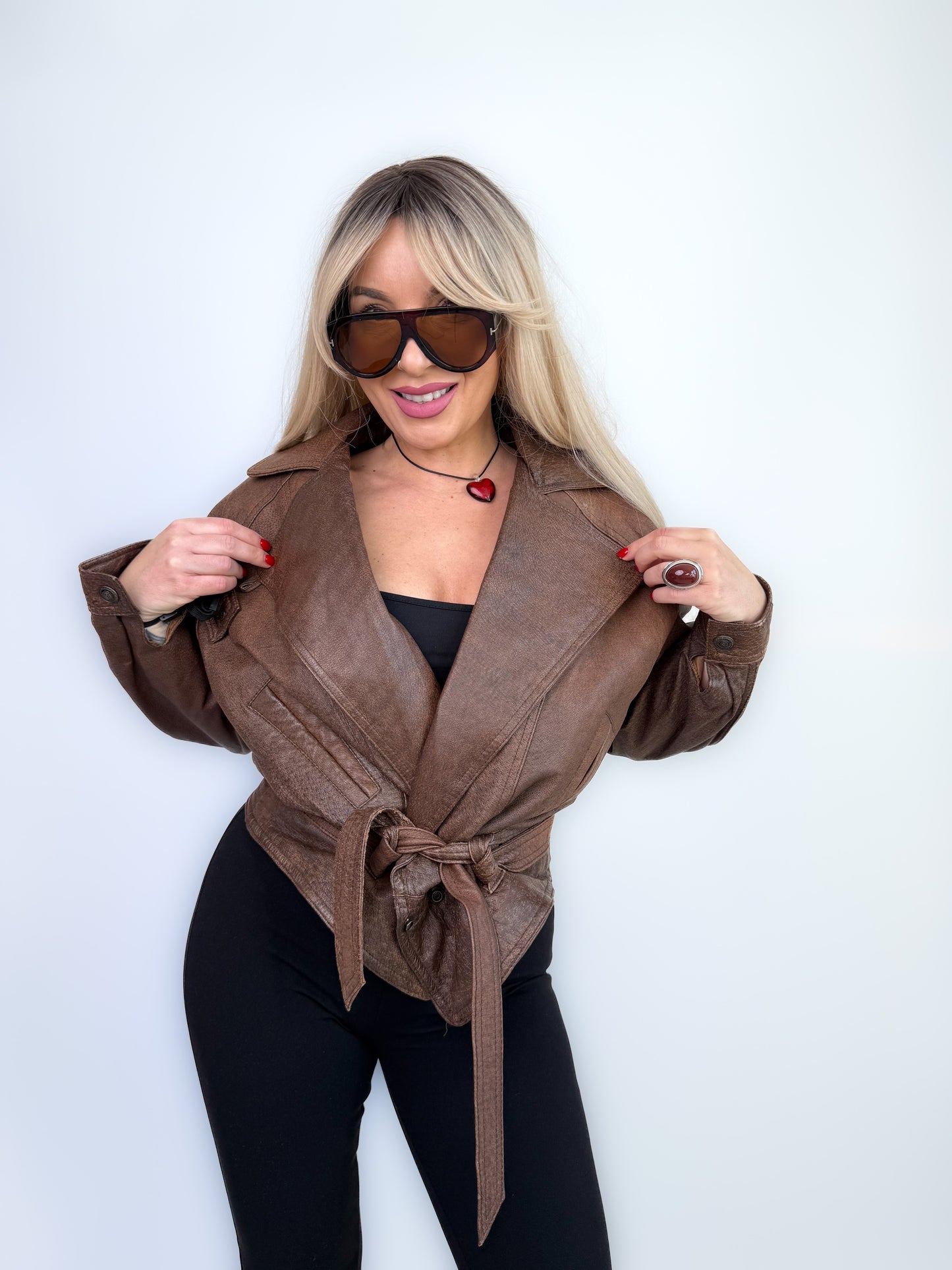 Vintage Brown Natural Leather Women's Biker Bomber Jacket S-M