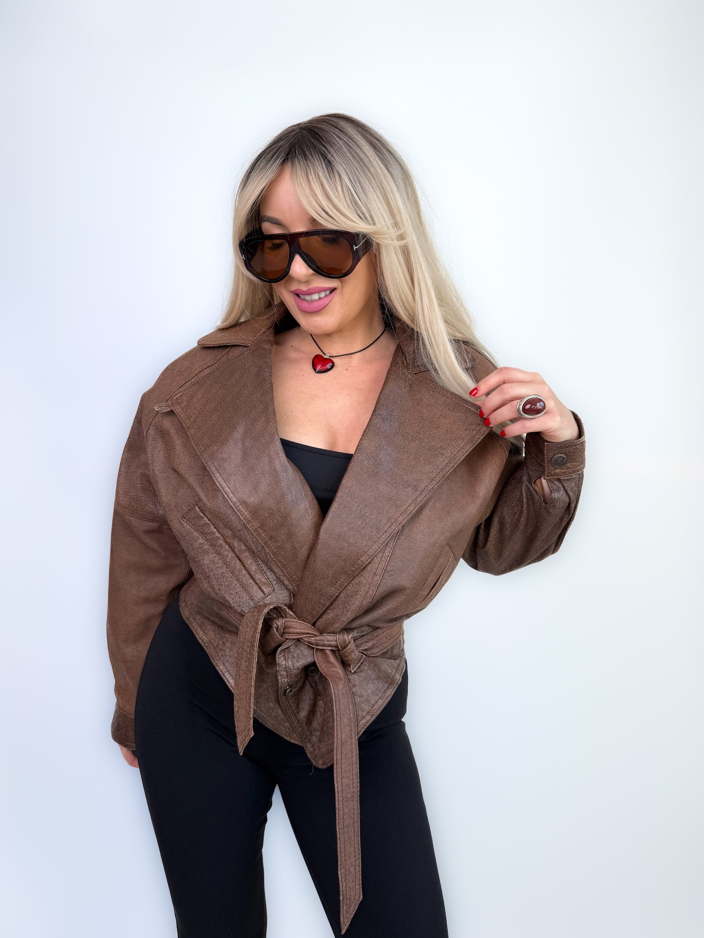 Vintage Brown Natural Leather Women's Biker Bomber Jacket S-M