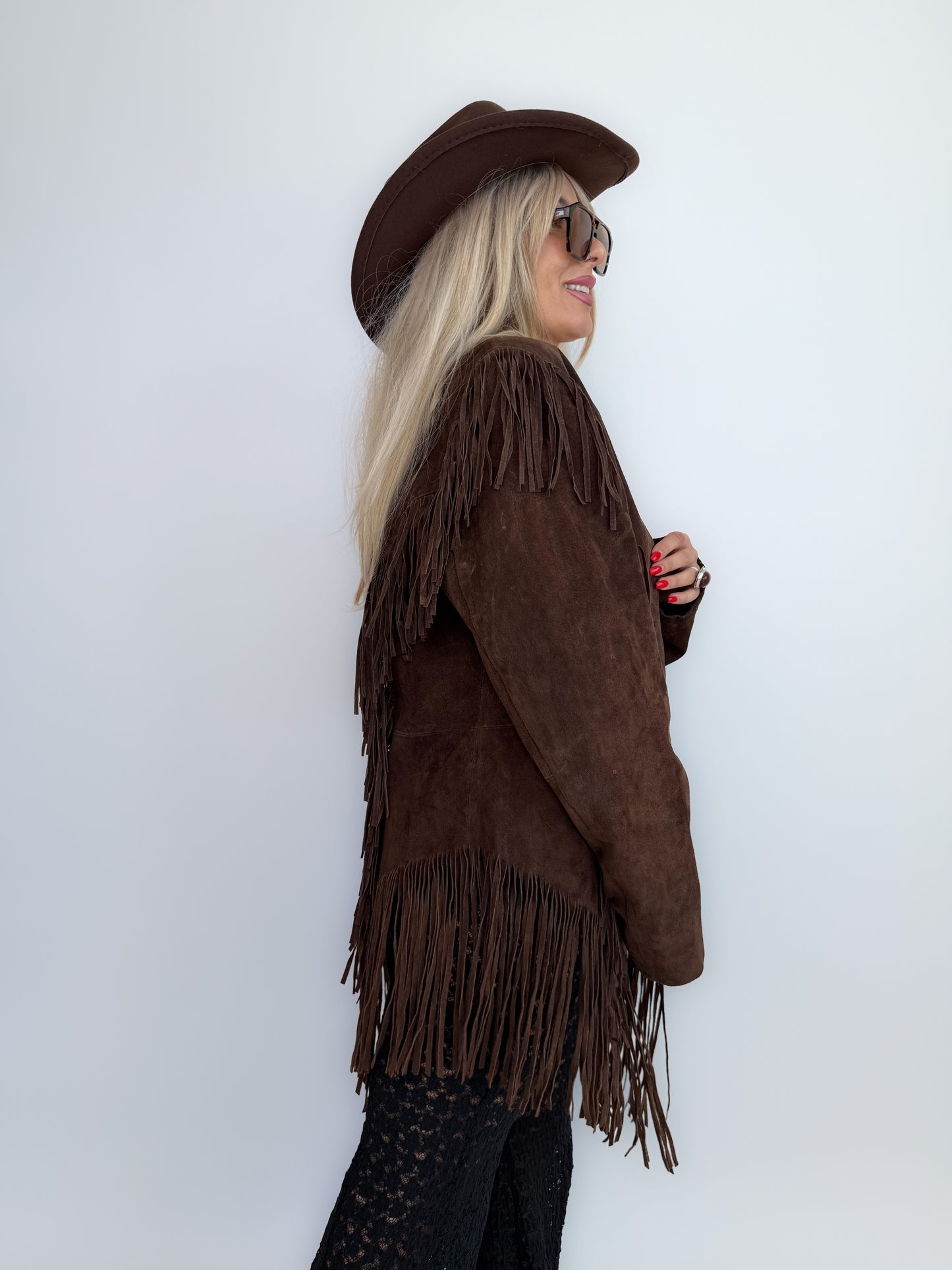 Vintage Brown Suede Fringe Jacket- Western Cowgirl Boho Hippie Festival Coat S-M