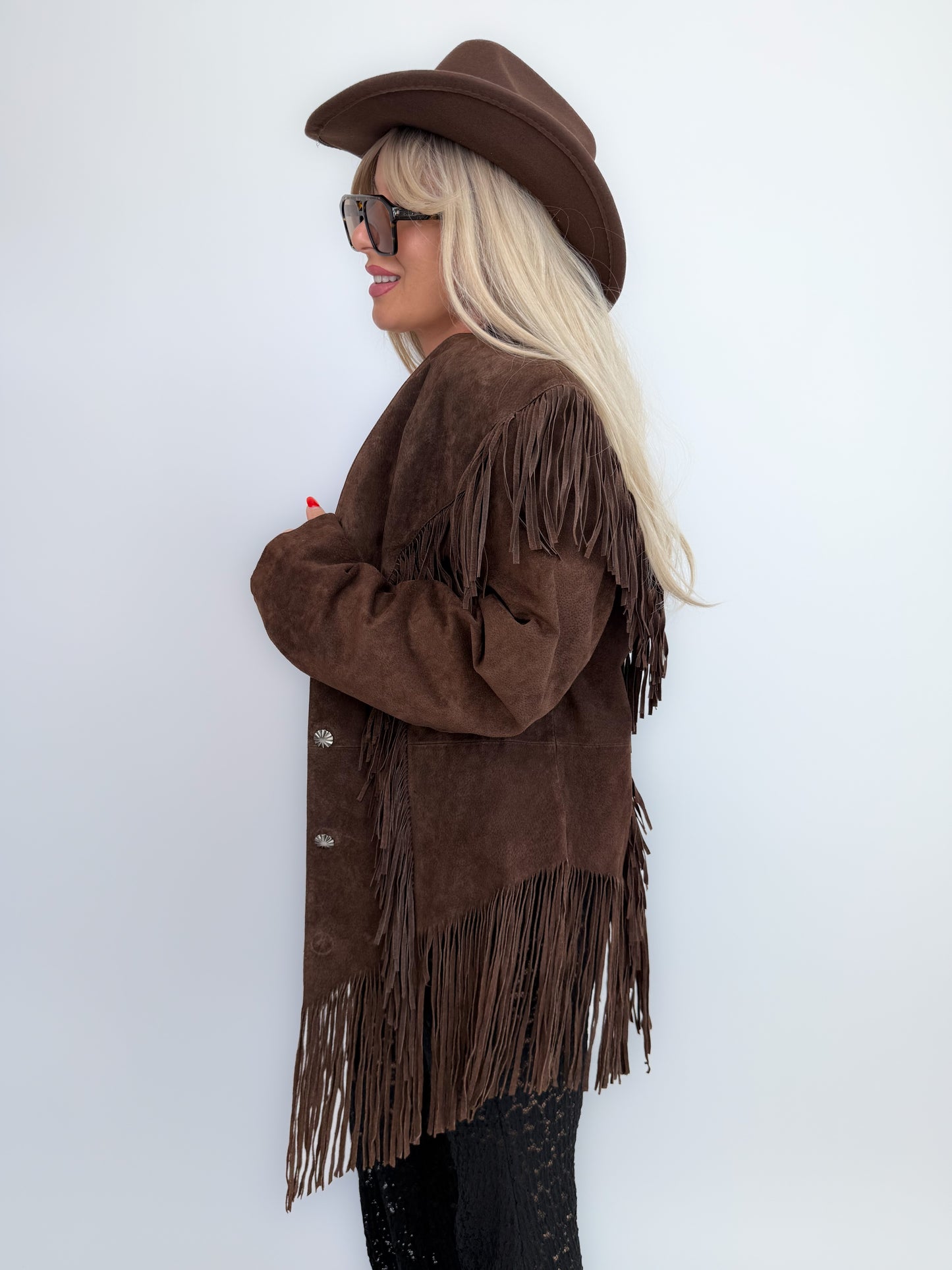 Vintage Brown Suede Fringe Jacket- Western Cowgirl Boho Hippie Festival Coat S-M