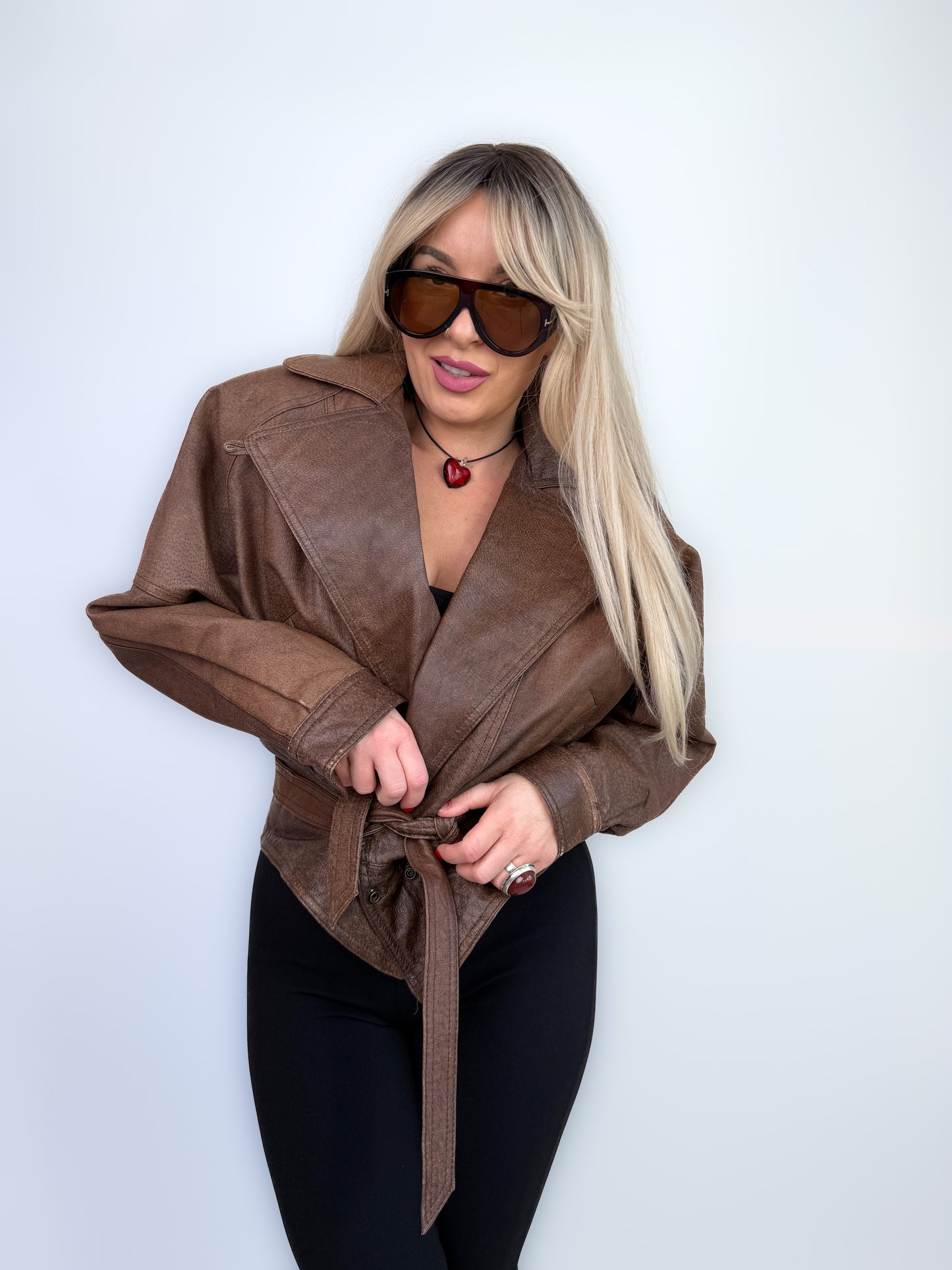 Vintage Brown Natural Leather Women's Biker Bomber Jacket S-M