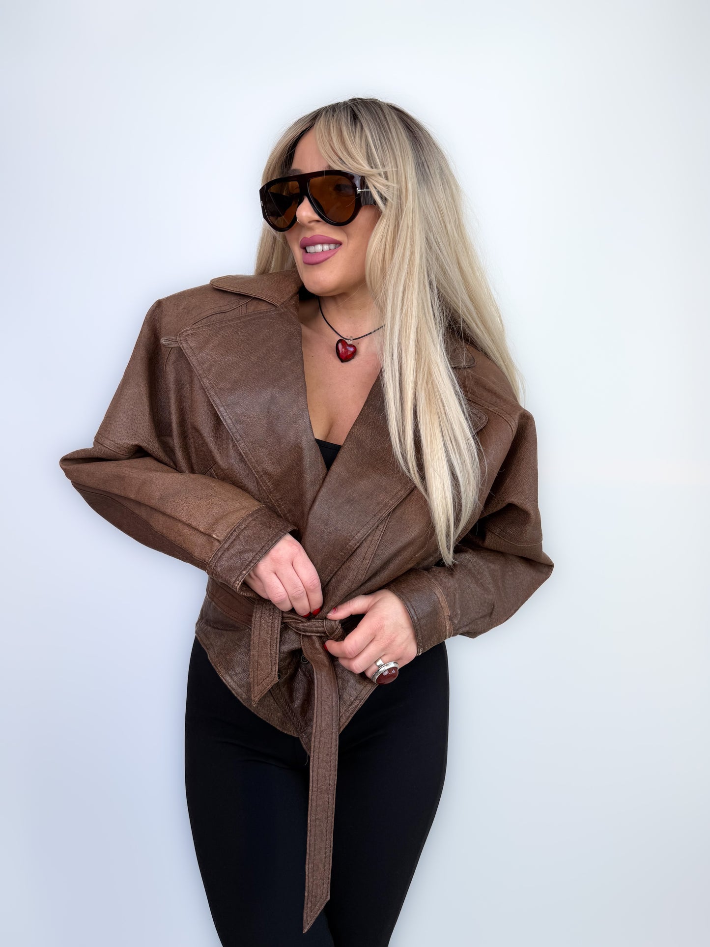 Vintage Brown Natural Leather Women's Biker Bomber Jacket S-M