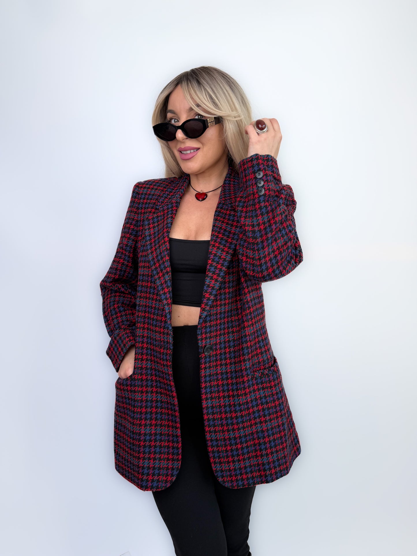 Vintage Wool Plaid Relaxed Fit Blazer Jacket S