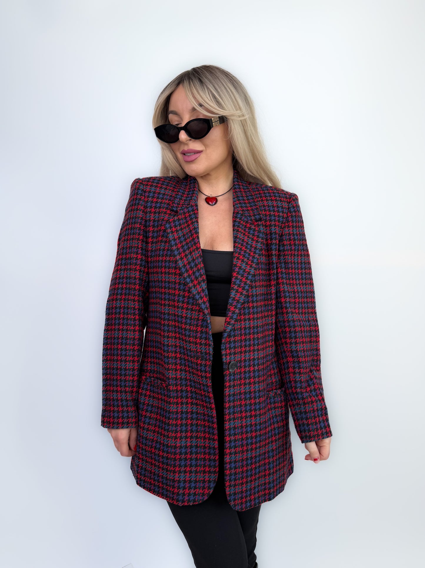 Vintage Wool Plaid Relaxed Fit Blazer Jacket S