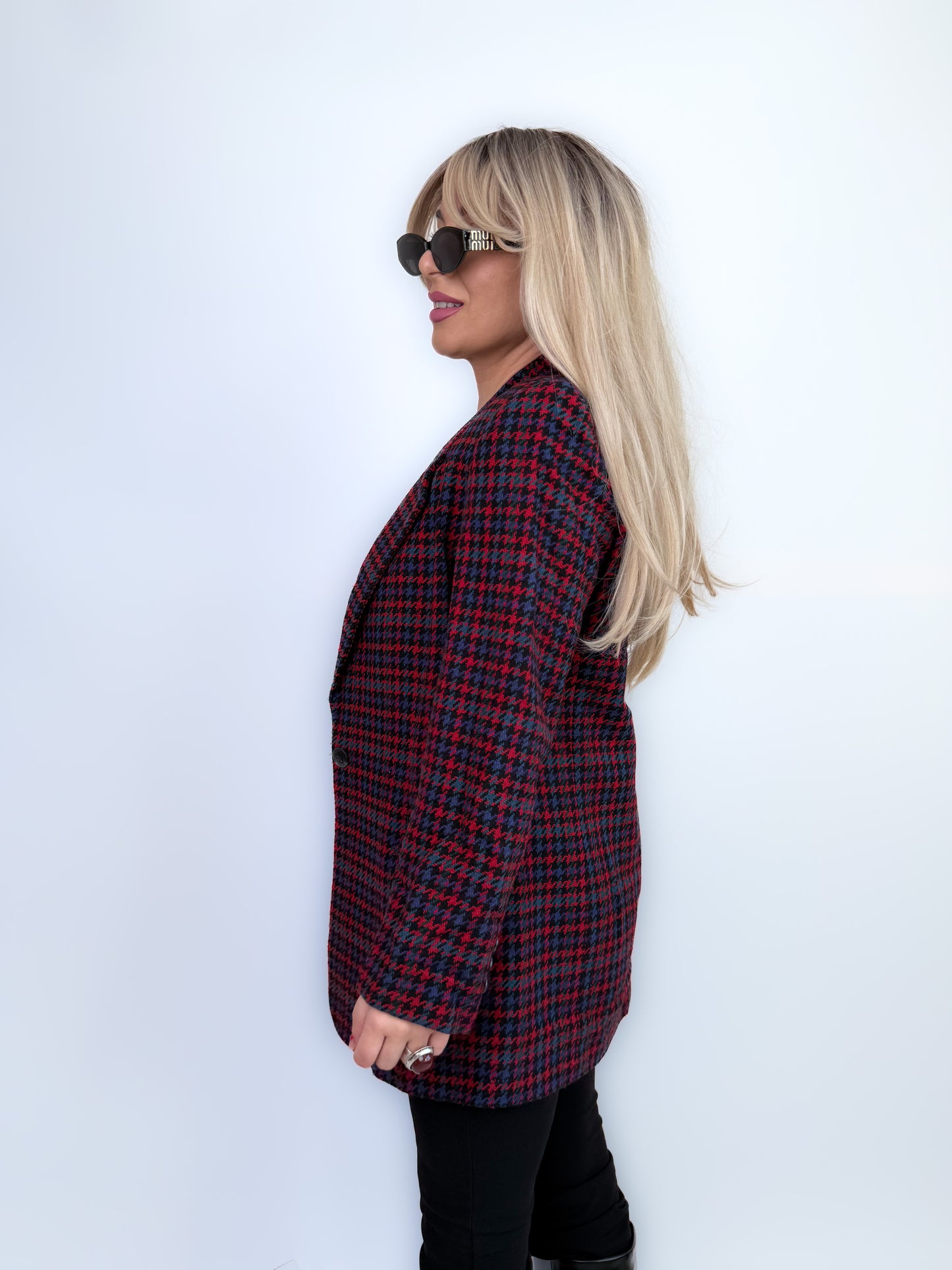 Vintage Wool Plaid Relaxed Fit Blazer Jacket S