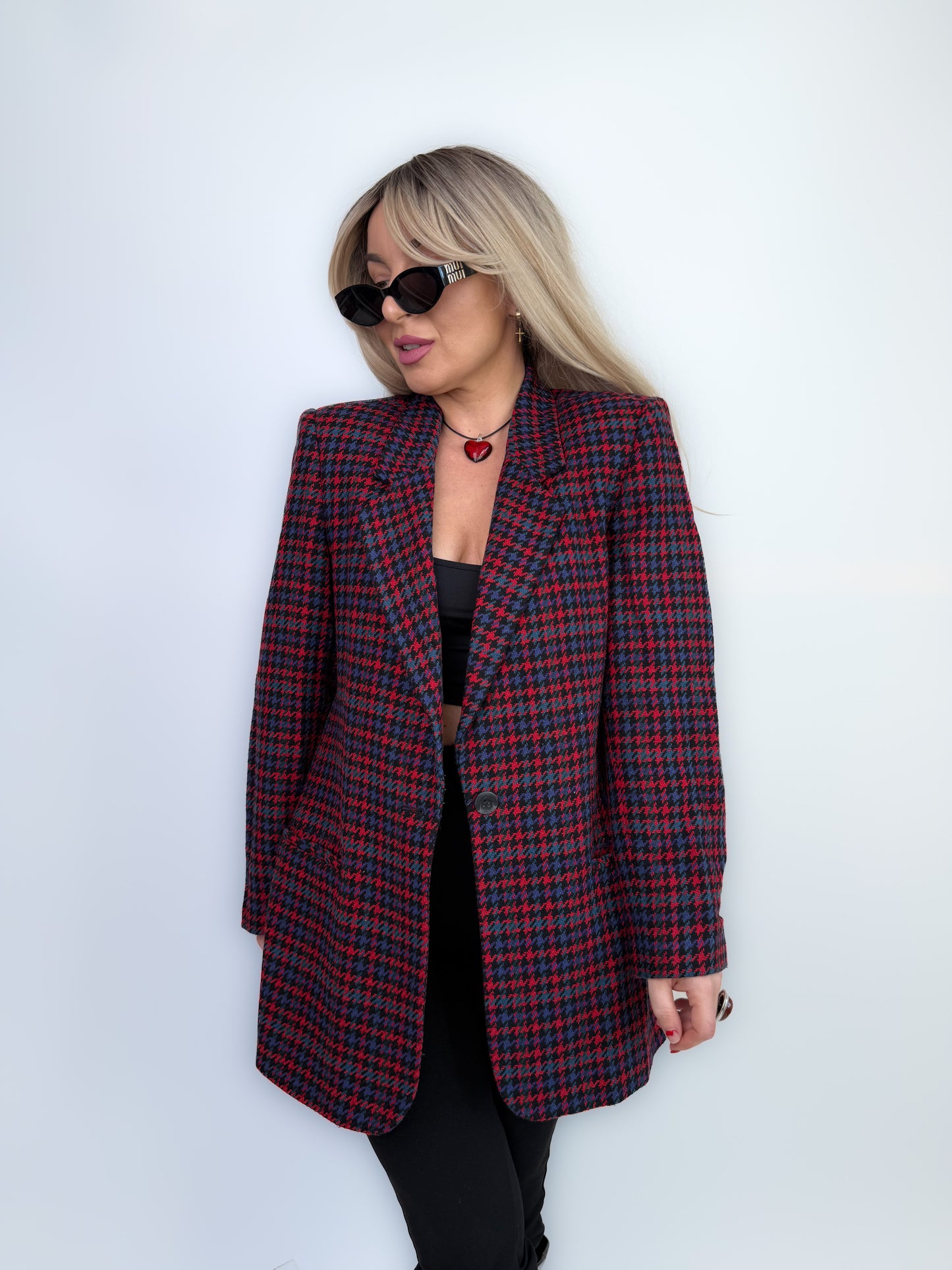 Vintage Wool Plaid Relaxed Fit Blazer Jacket S