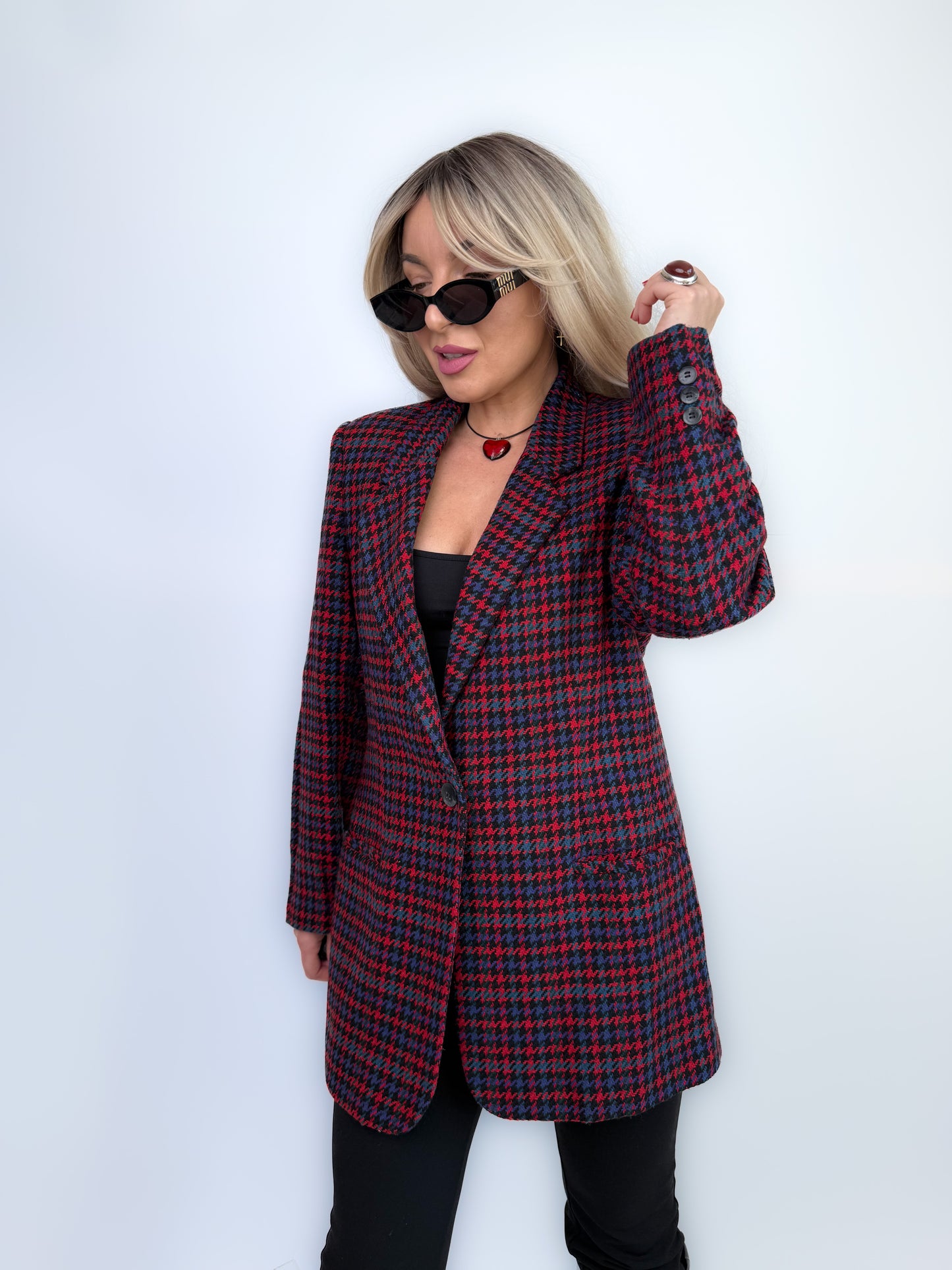 Vintage Wool Plaid Relaxed Fit Blazer Jacket S