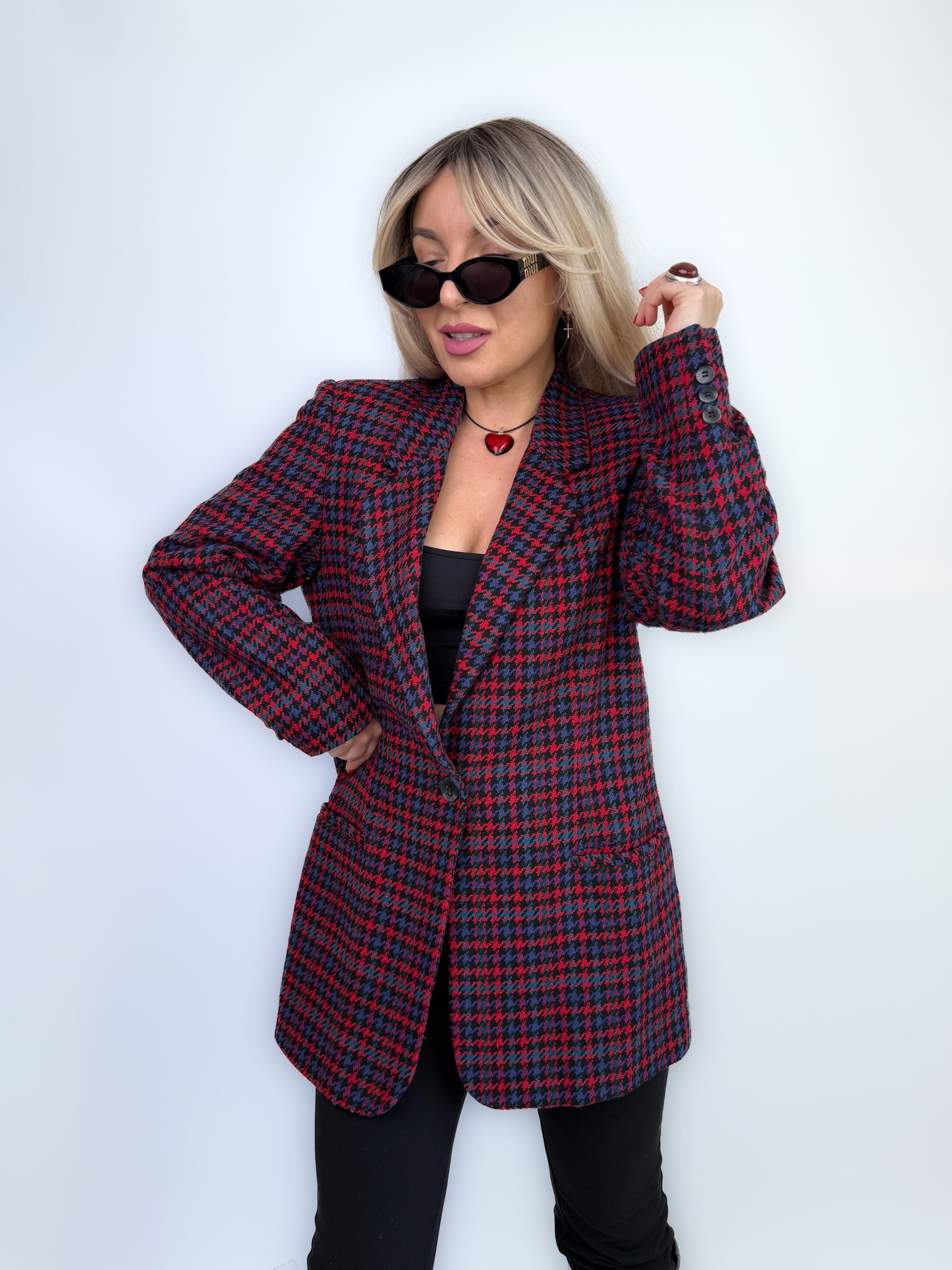 Vintage Wool Plaid Relaxed Fit Blazer Jacket S