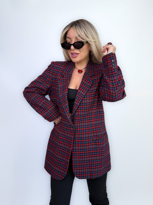 Vintage Wool Plaid Relaxed Fit Blazer Jacket S