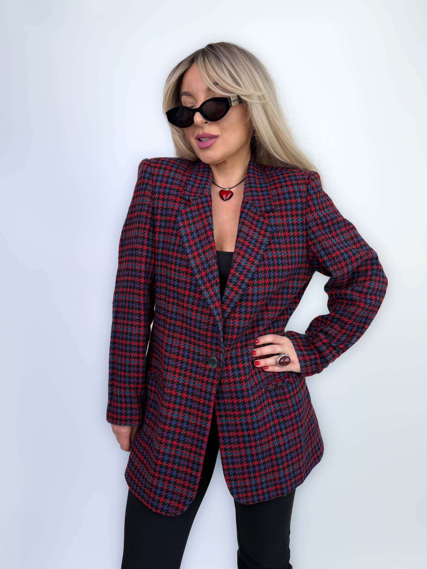 Vintage Wool Plaid Relaxed Fit Blazer Jacket S