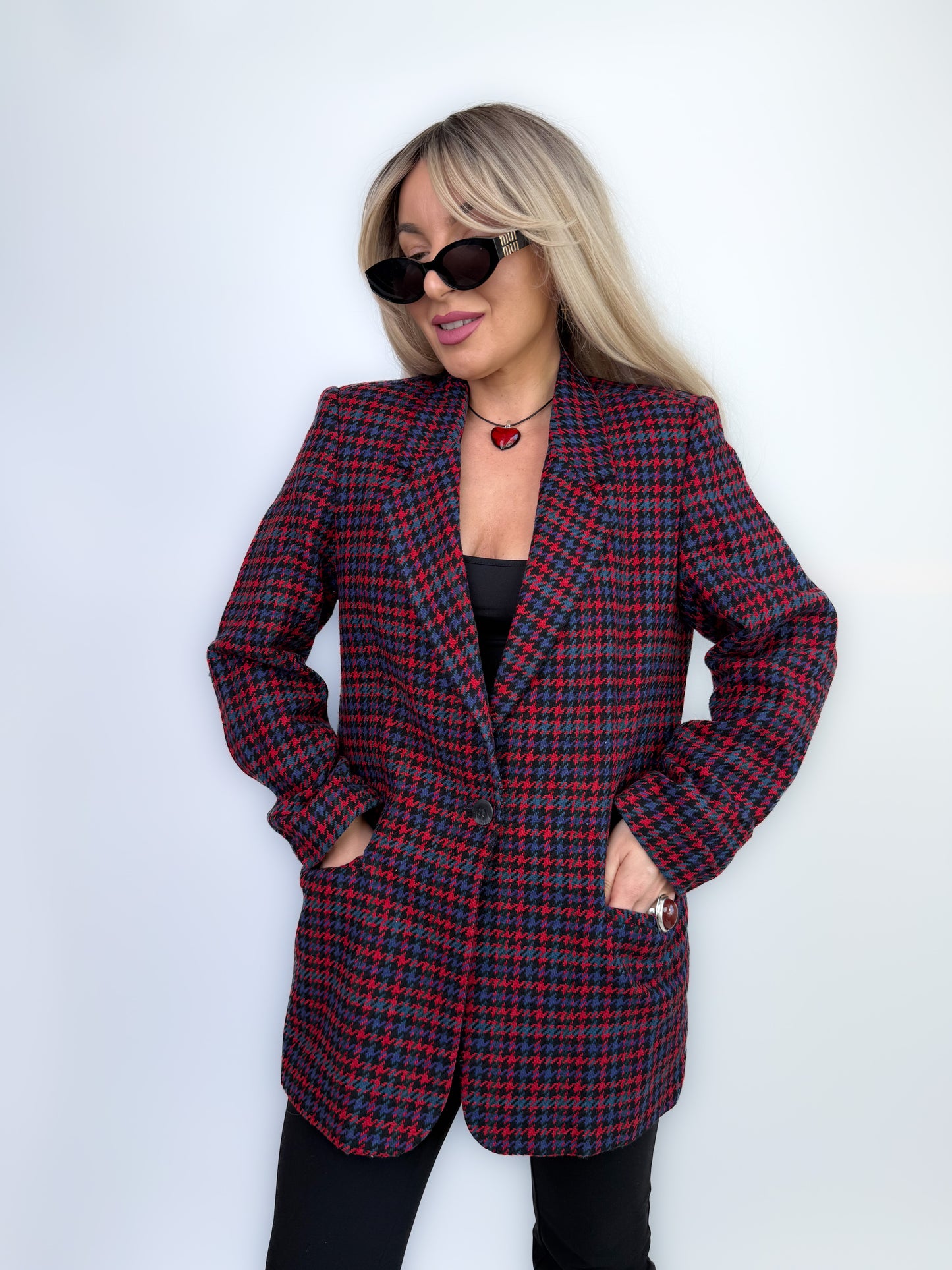 Vintage Wool Plaid Relaxed Fit Blazer Jacket S