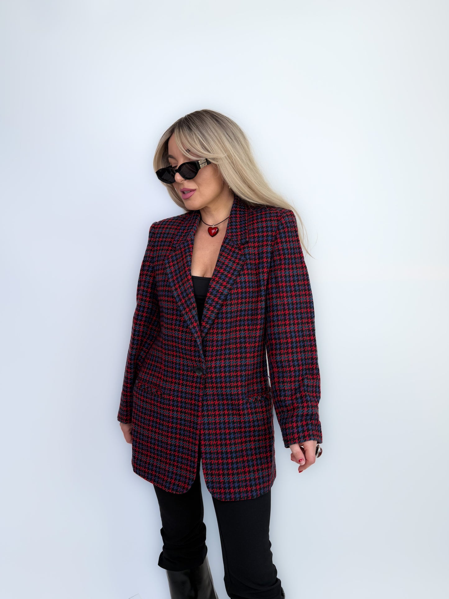 Vintage Wool Plaid Relaxed Fit Blazer Jacket S
