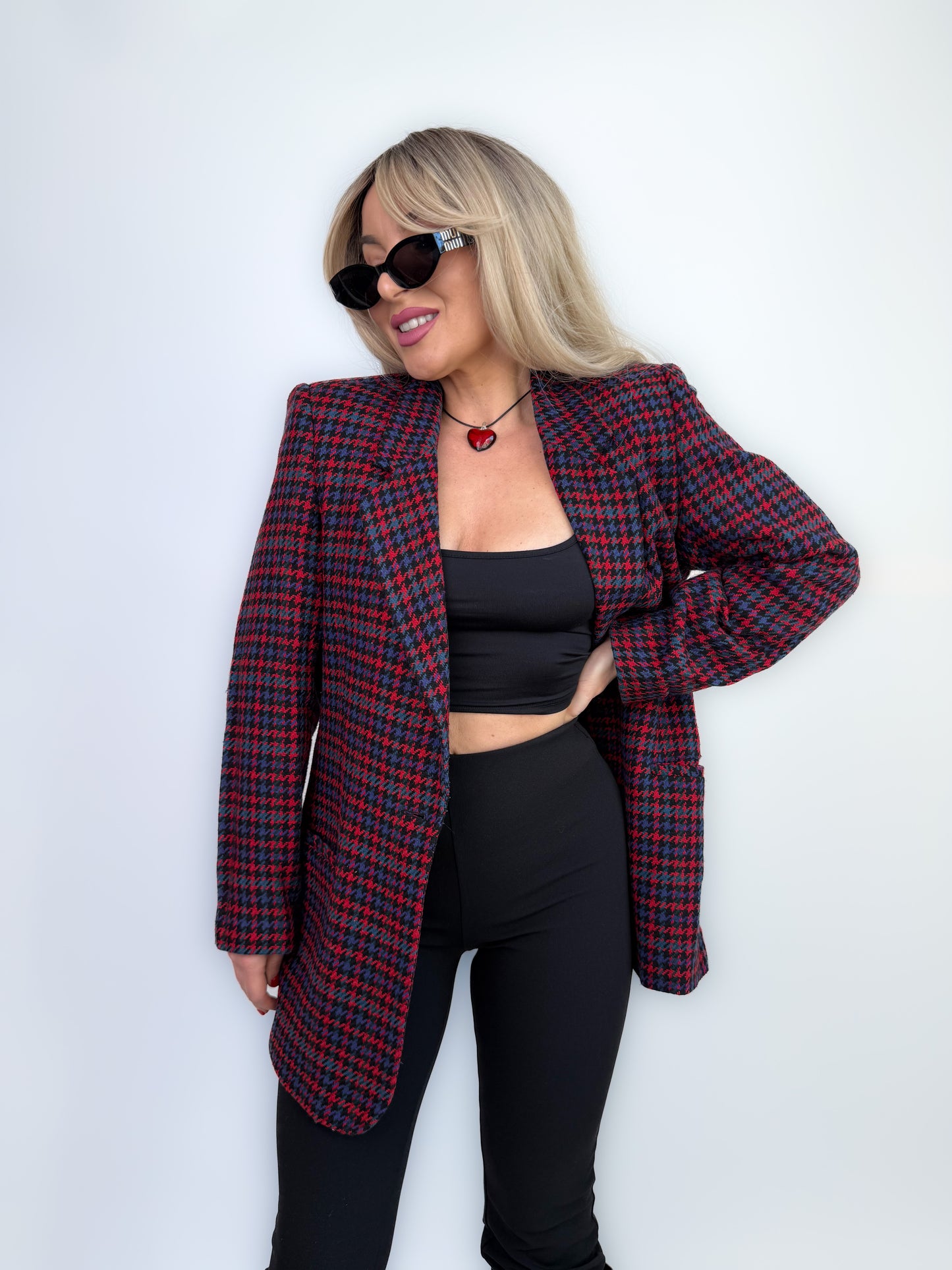 Vintage Wool Plaid Relaxed Fit Blazer Jacket S