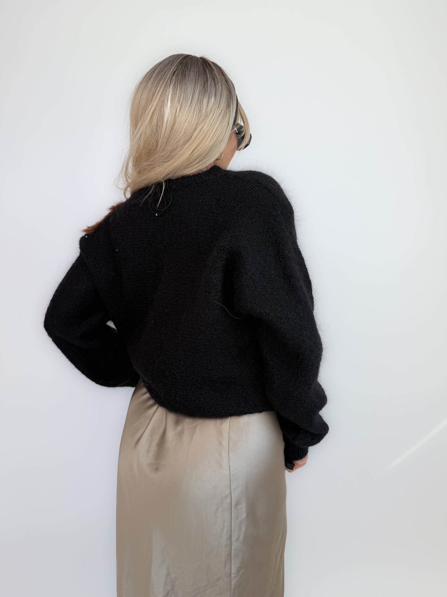 Vintage Mohair Sweater with Beading, Lace & Rabbit Fur Trim (M/L)
