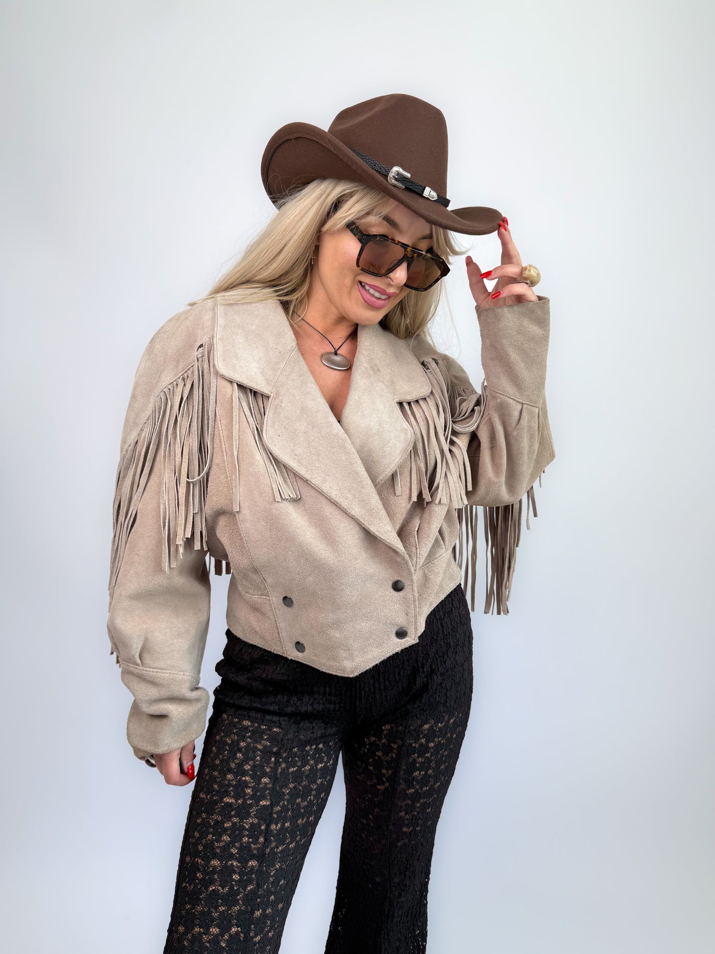 Vintage Ivory Gray Suede Fringe Jacket – Vintage Western Cowgirl Festival Coat S-M