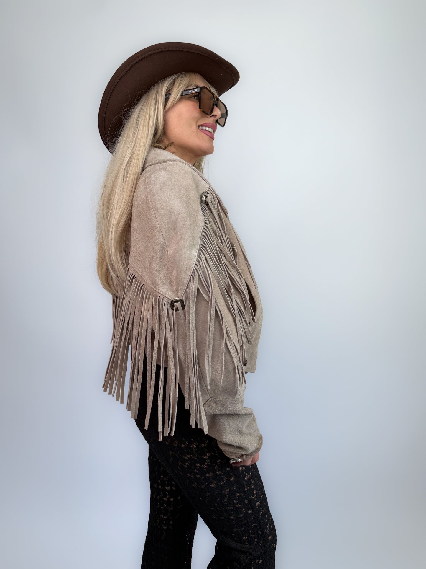 Vintage Ivory Gray Suede Fringe Jacket – Vintage Western Cowgirl Festival Coat S-M