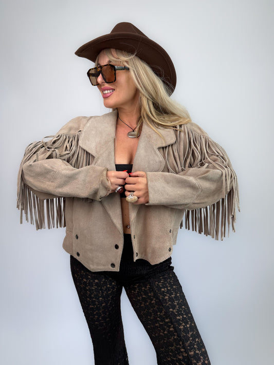 Vintage Ivory Gray Suede Fringe Jacket – Vintage Western Cowgirl Festival Coat S-M