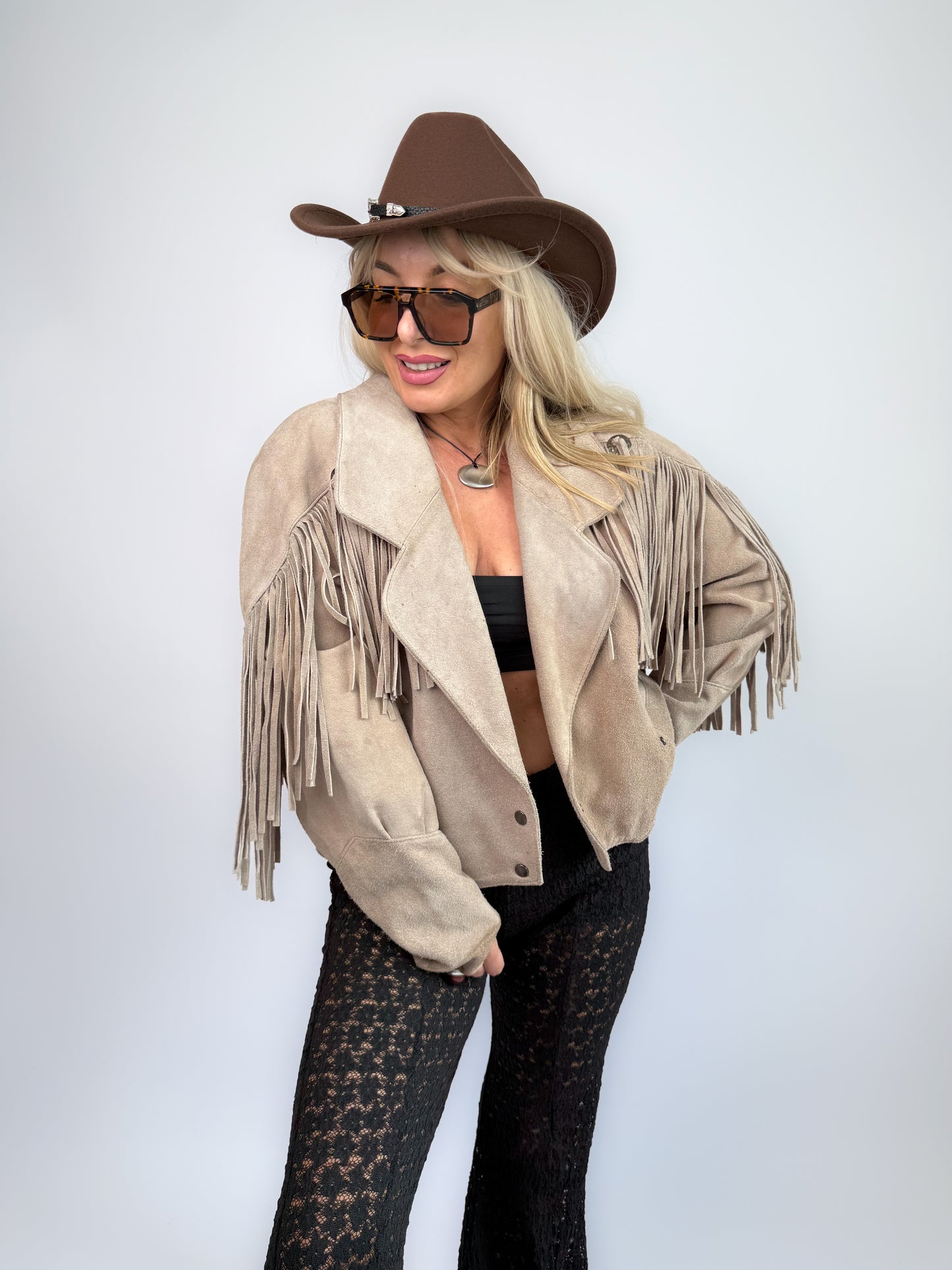 Vintage Ivory Gray Suede Fringe Jacket – Vintage Western Cowgirl Festival Coat S-M