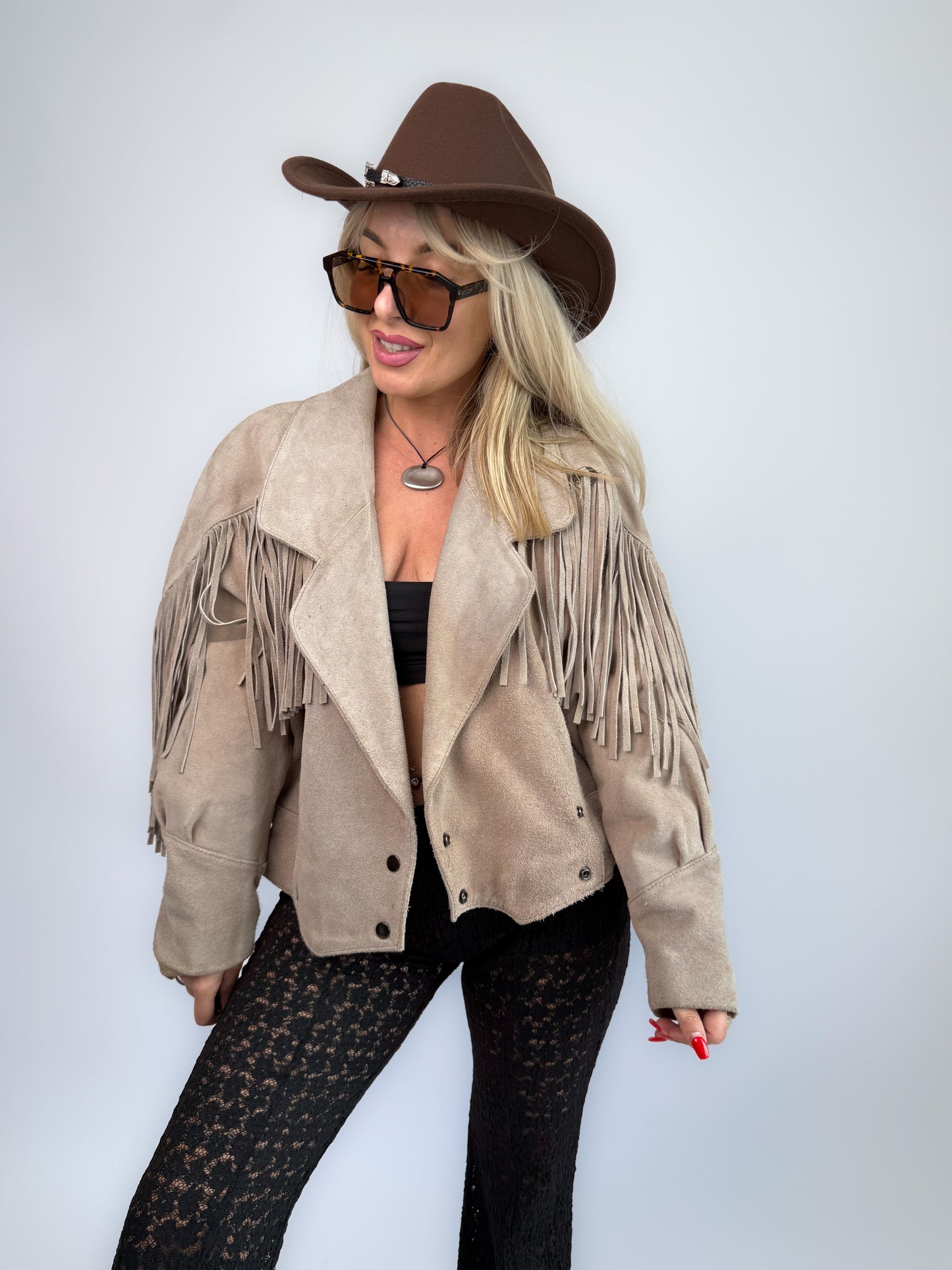 Vintage Ivory Gray Suede Fringe Jacket – Vintage Western Cowgirl Festival Coat S-M