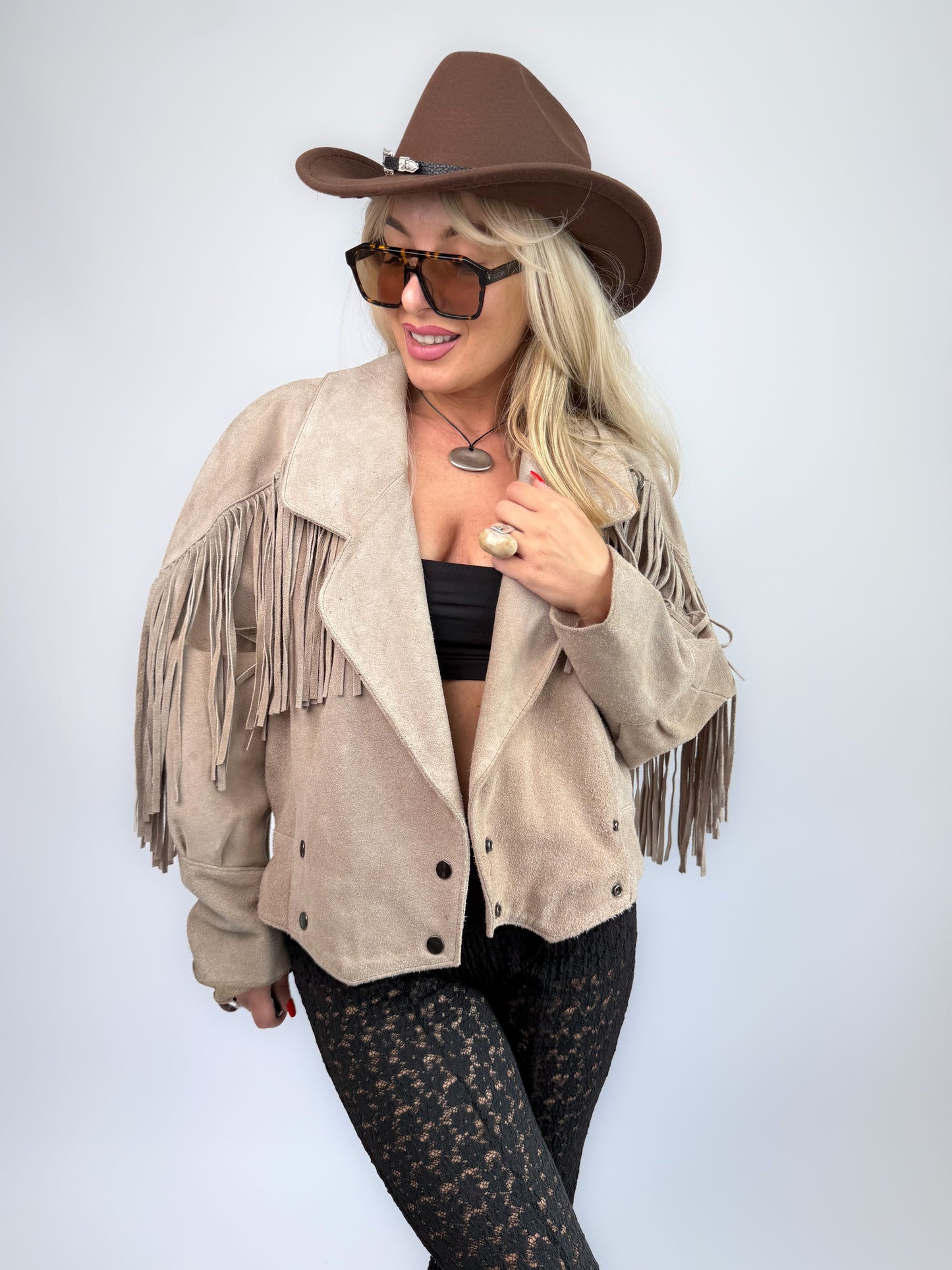 Vintage Ivory Gray Suede Fringe Jacket – Vintage Western Cowgirl Festival Coat S-M