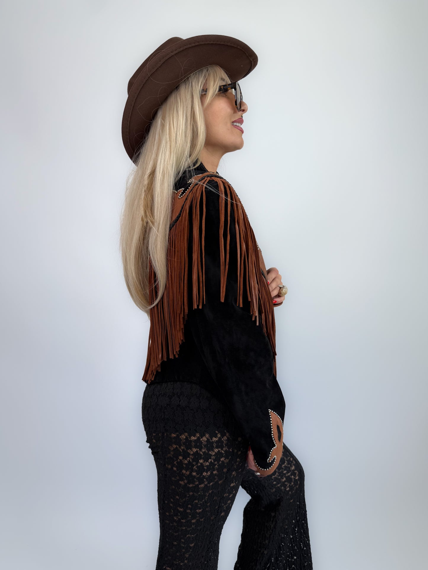 Vintage Black & Brown Suede Fringe Jacket – Western Festival Coachella  Boho Cowgirl Style S