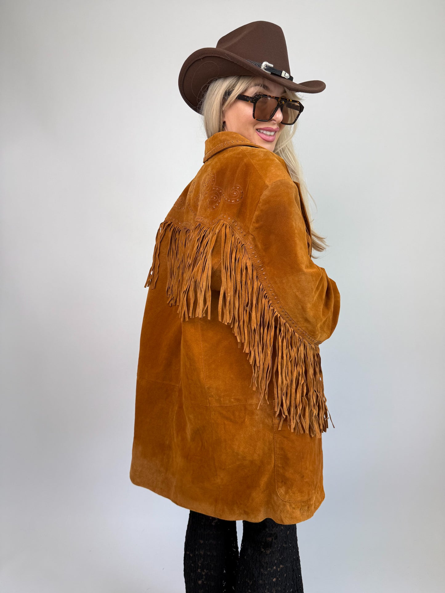 Vintage Rust Brown Suede Fringe Jacket – Western Southwestern Festival Boho Hippie Style XL
