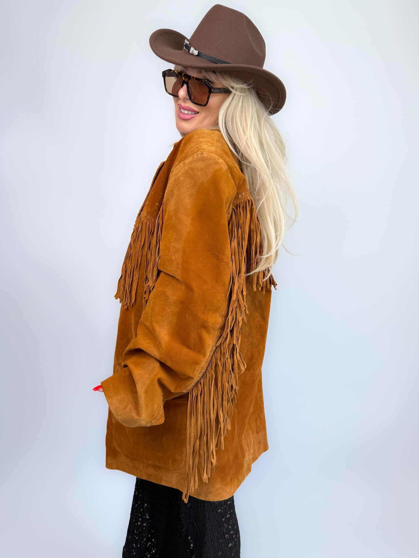 Vintage Rust Brown Suede Fringe Jacket – Western Southwestern Festival Boho Hippie Style XL