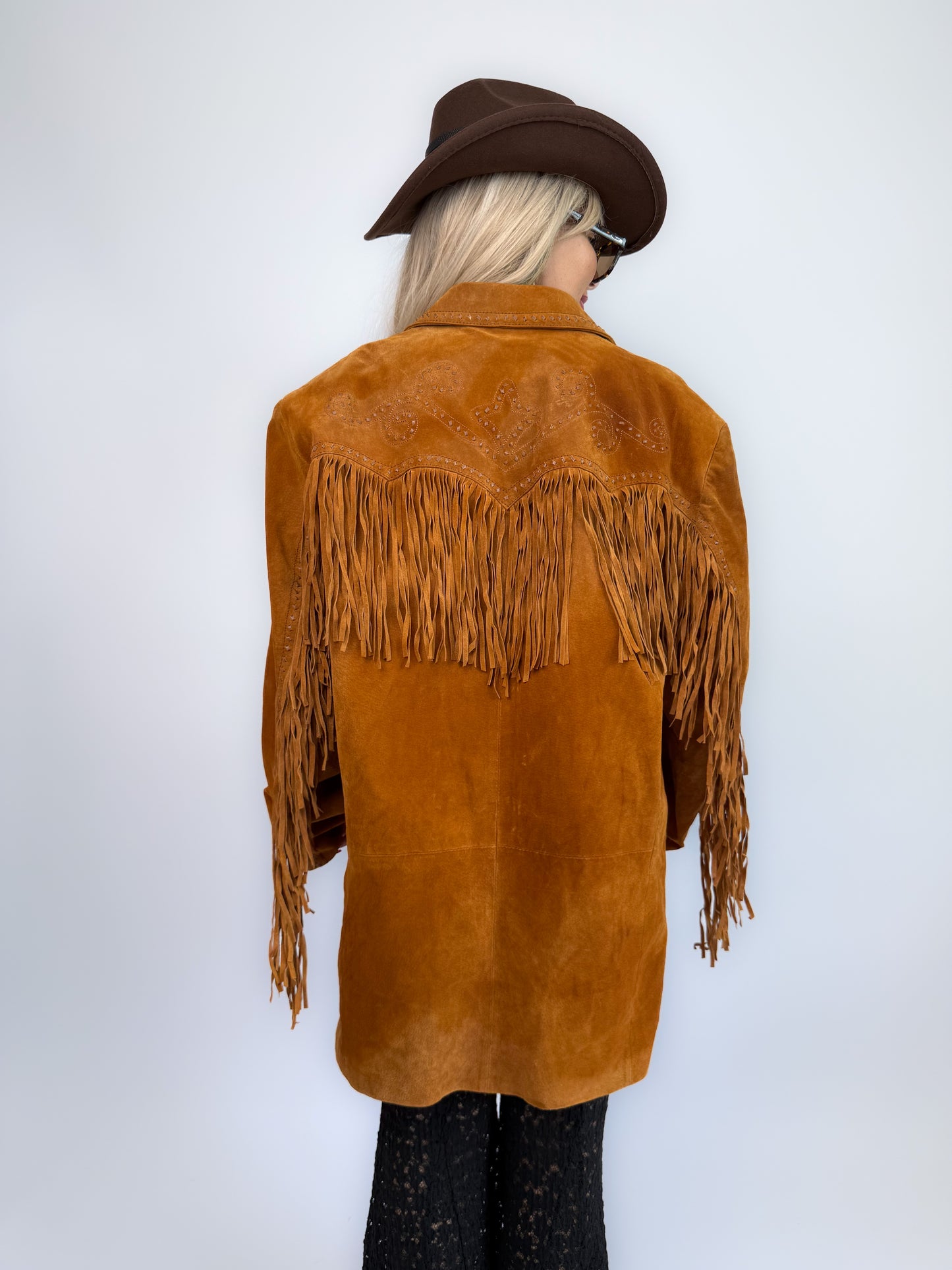 Vintage Rust Brown Suede Fringe Jacket – Western Southwestern Festival Boho Hippie Style XL