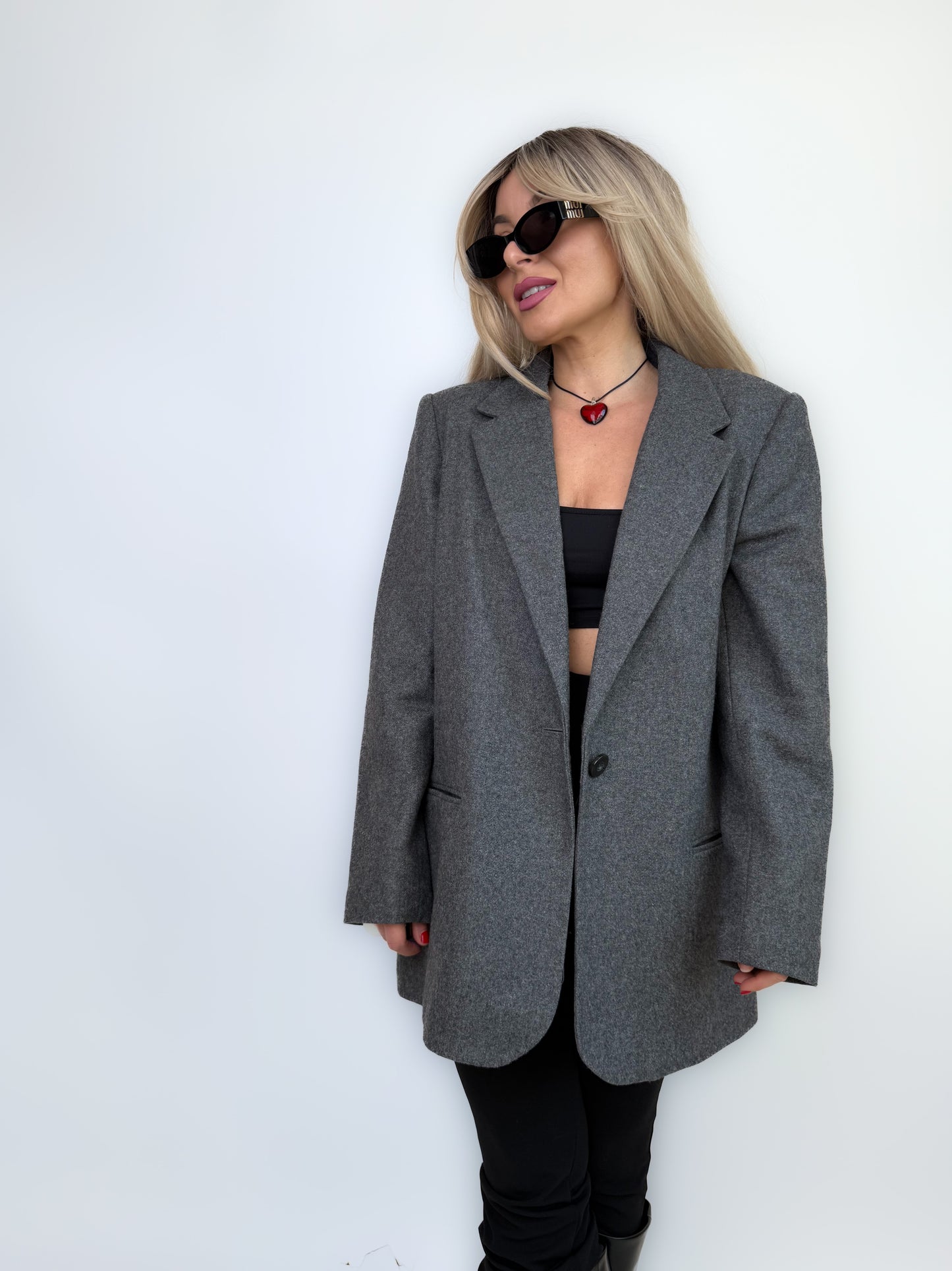 Vintage Classic Relaxed Gray Wool Blend Blazer size L