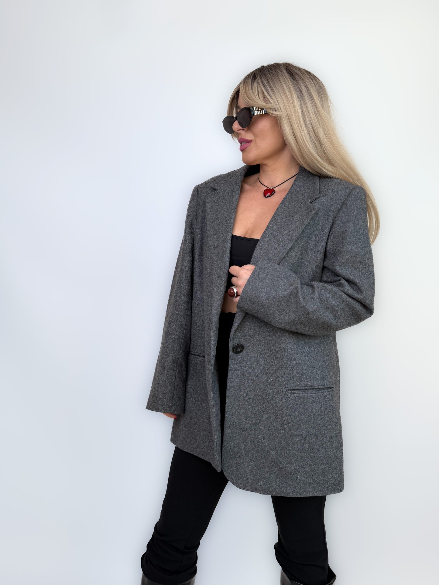 Vintage Classic Relaxed Gray Wool Blend Blazer size L