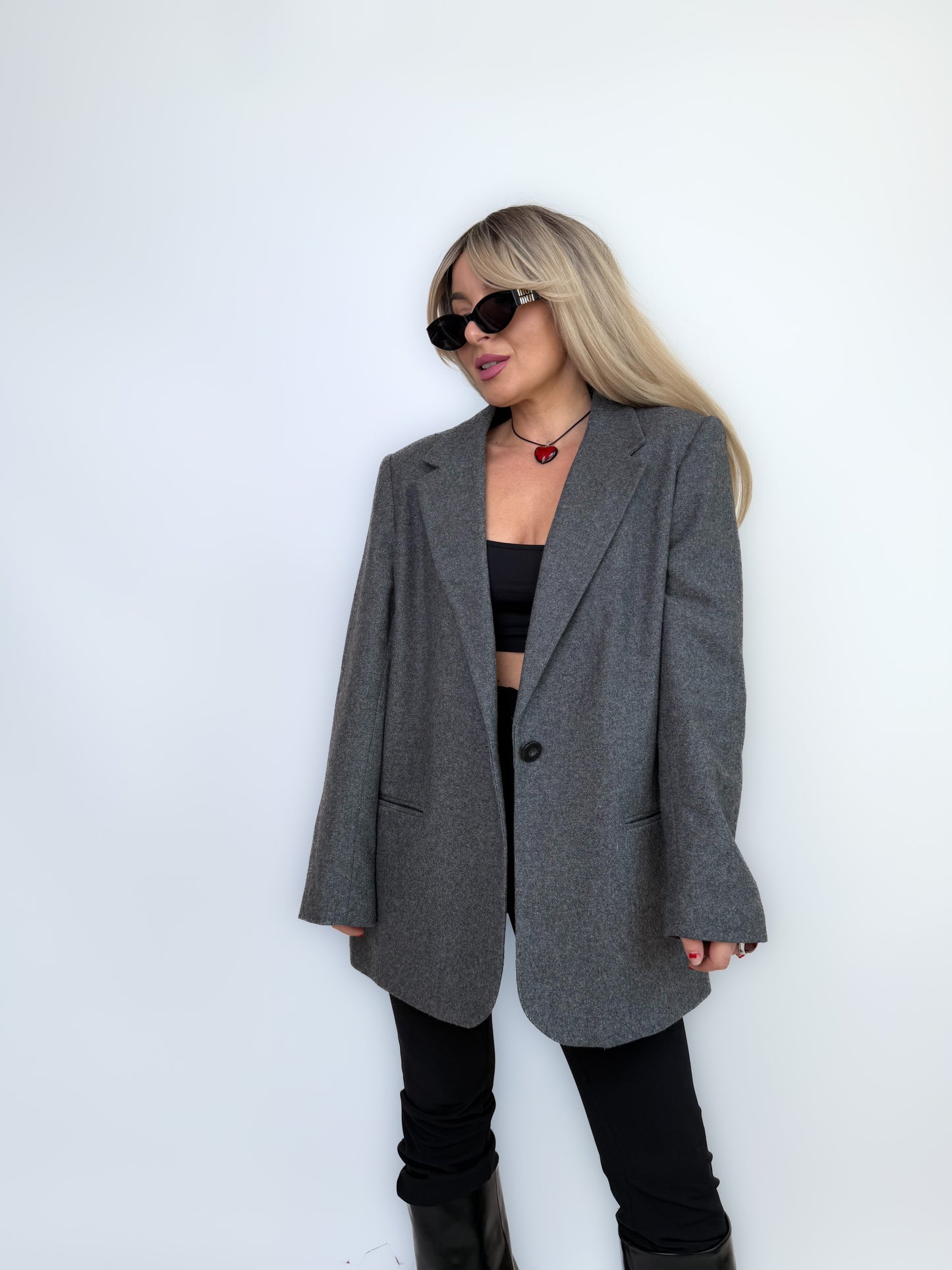 Vintage Classic Relaxed Gray Wool Blend Blazer size L