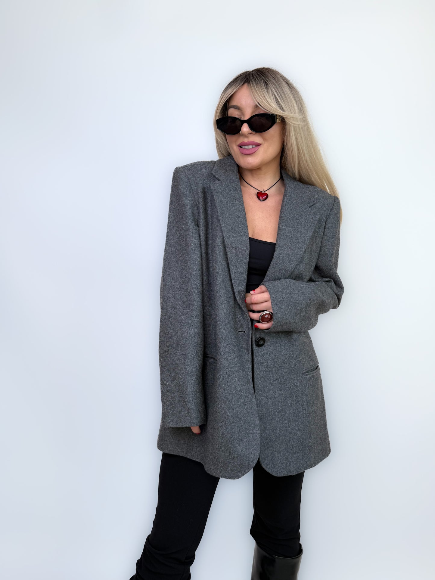 Vintage Classic Relaxed Gray Wool Blend Blazer size L