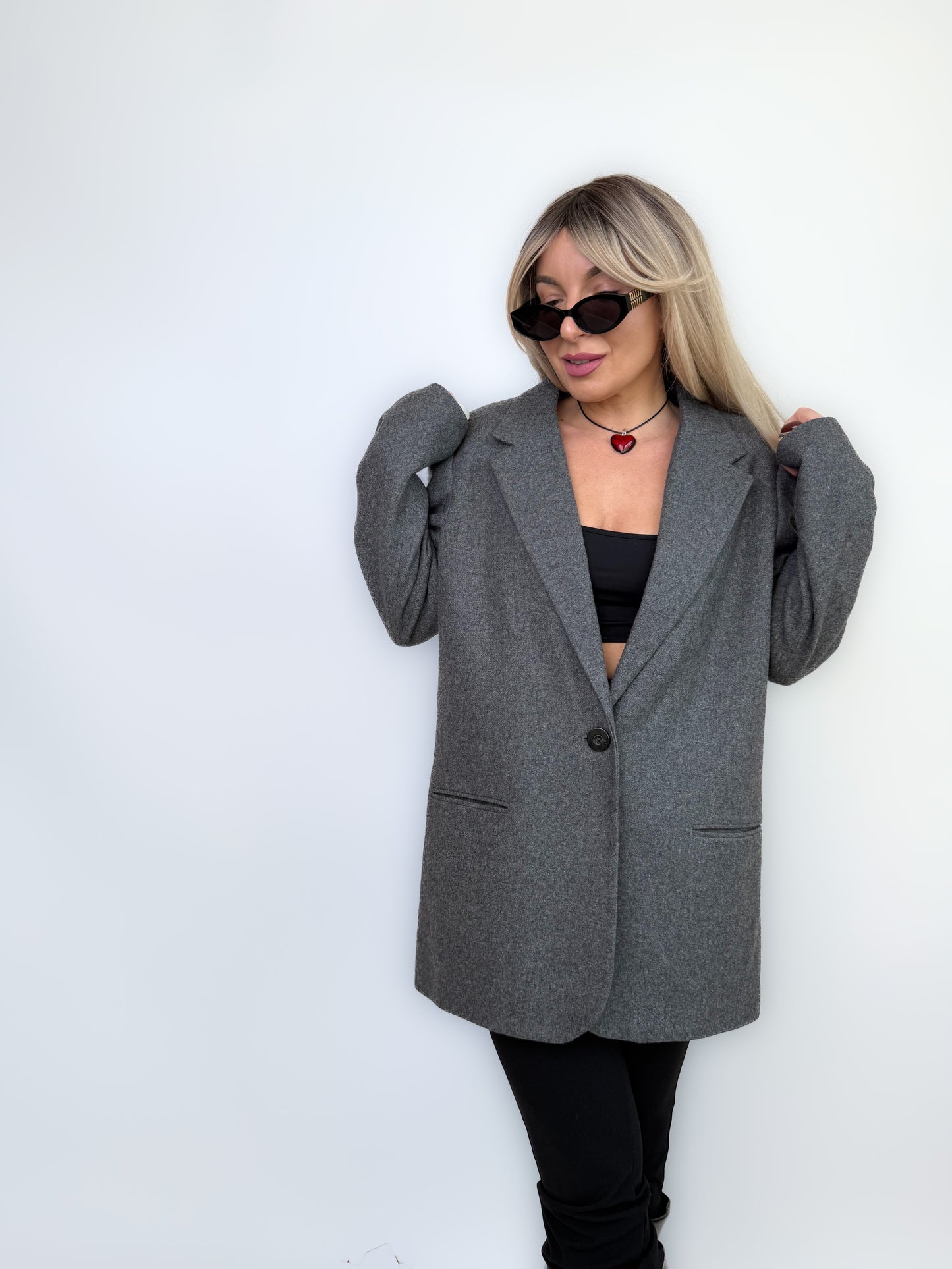 Vintage Classic Relaxed Gray Wool Blend Blazer size L