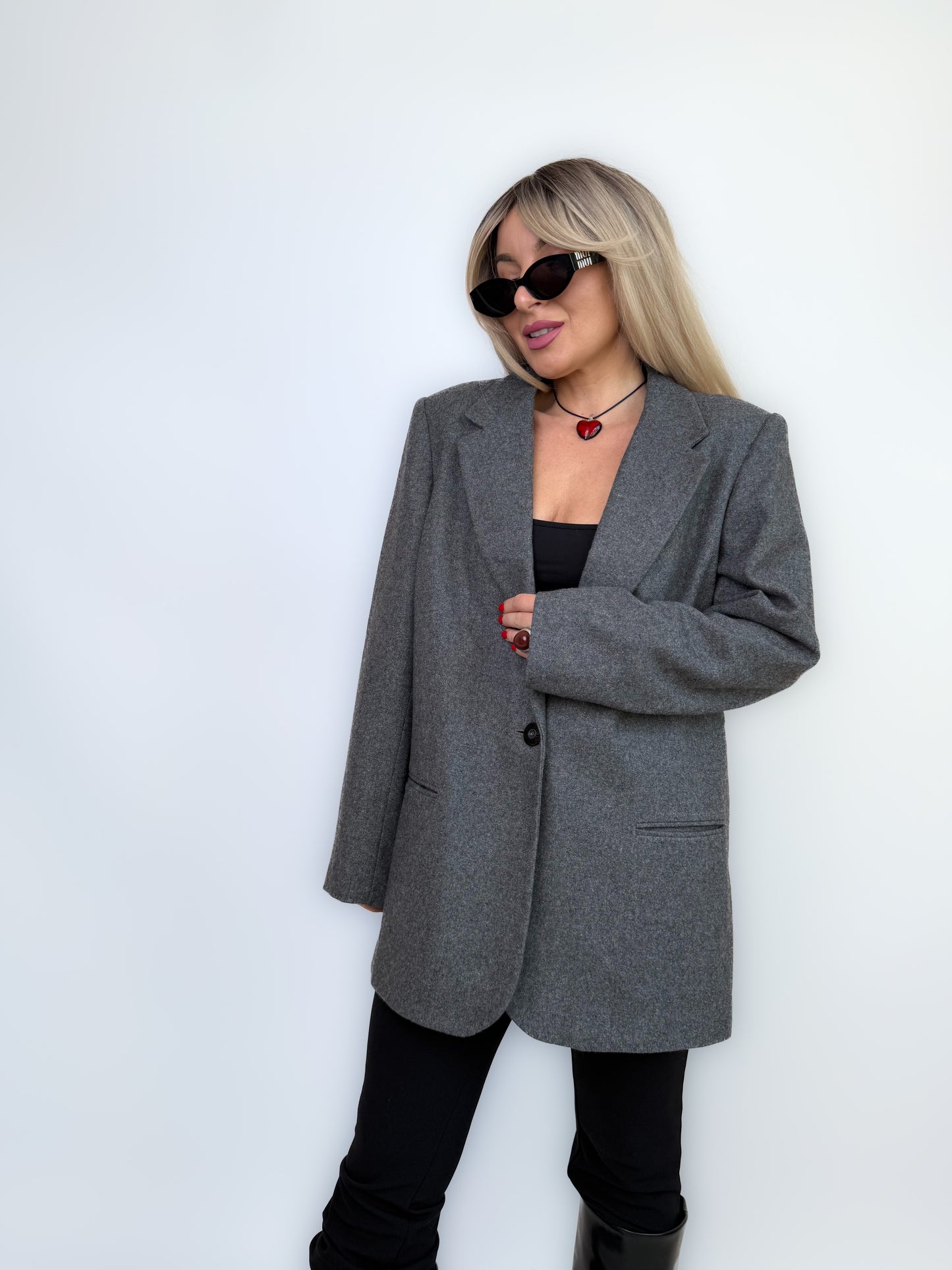 Vintage Classic Relaxed Gray Wool Blend Blazer size L