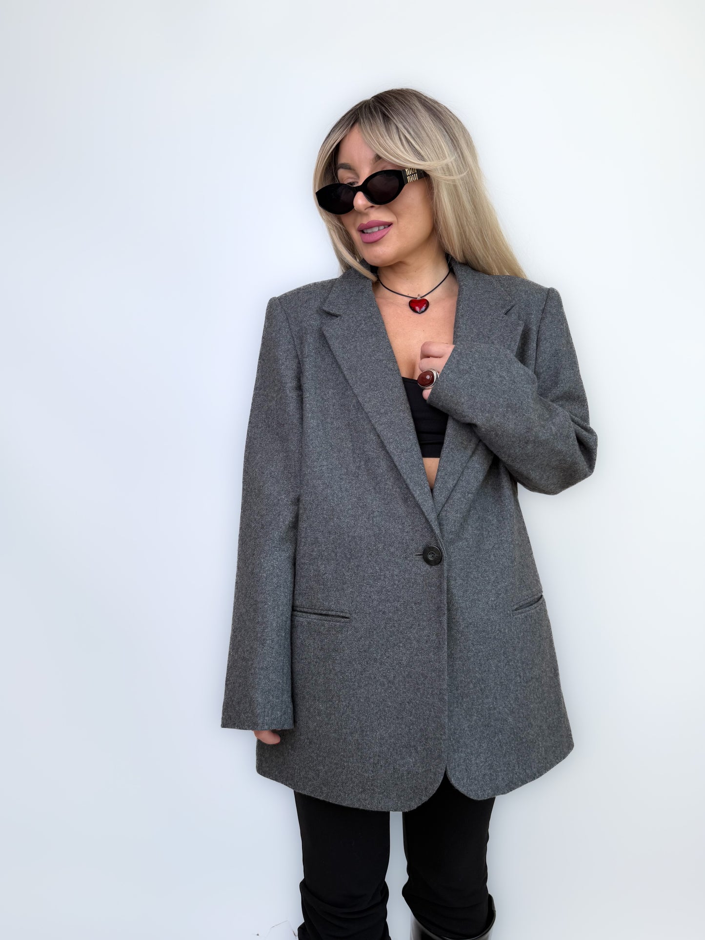 Vintage Classic Relaxed Gray Wool Blend Blazer size L