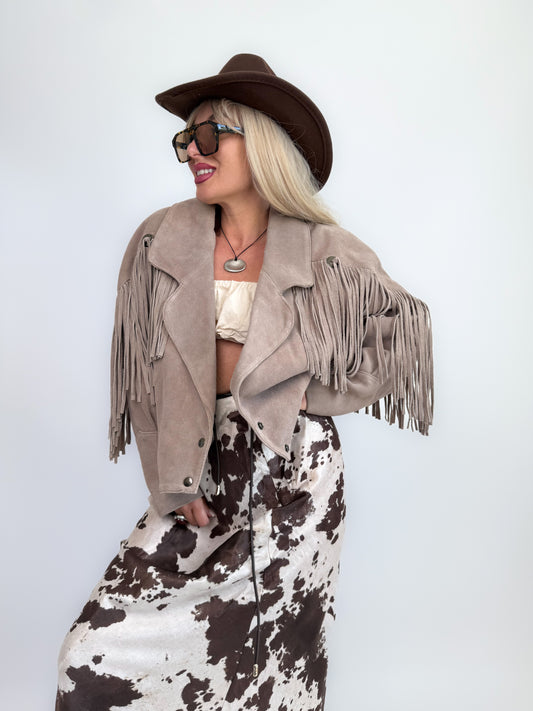 Vintage Ivory Gray Suede Fringe Jacket – Vintage Western Cowgirl Festival Coat S