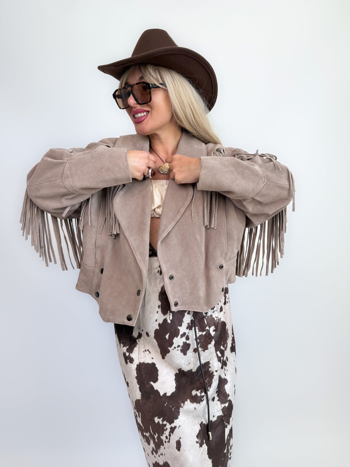 Vintage Ivory Gray Suede Fringe Jacket – Vintage Western Cowgirl Festival Coat S