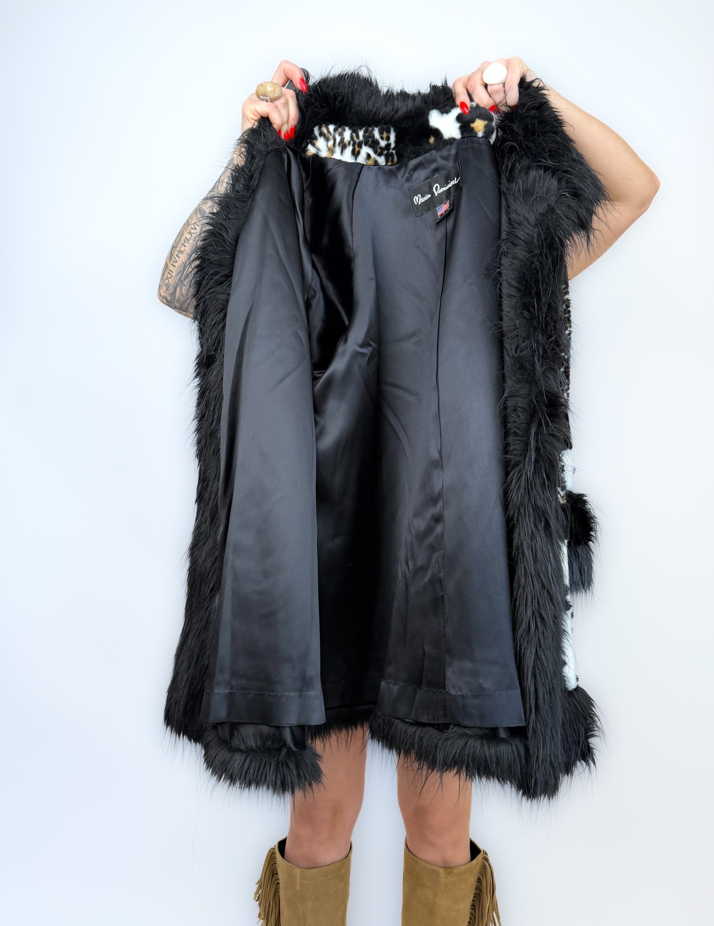 Vintage Faux Fur Coat Animal Print Patchwork Winter Jacket S-L