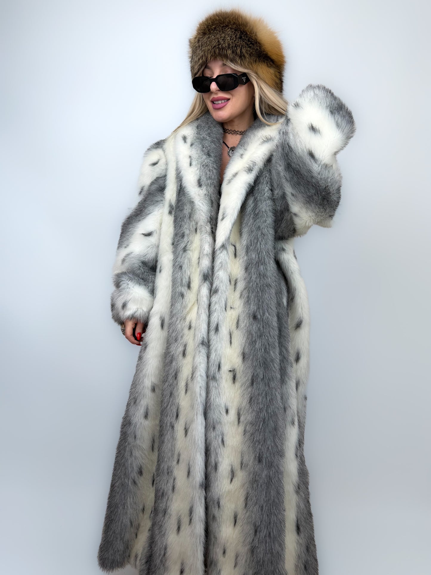Vintage Long Faux Fur Coat Lynx Snow Fox L-XXL