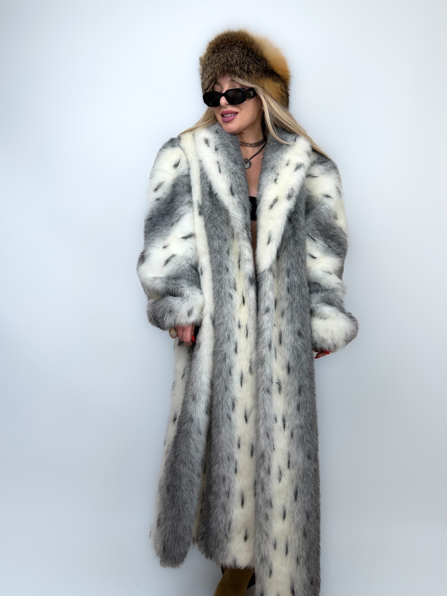 Vintage Long Faux Fur Coat Lynx Snow Fox L-XXL
