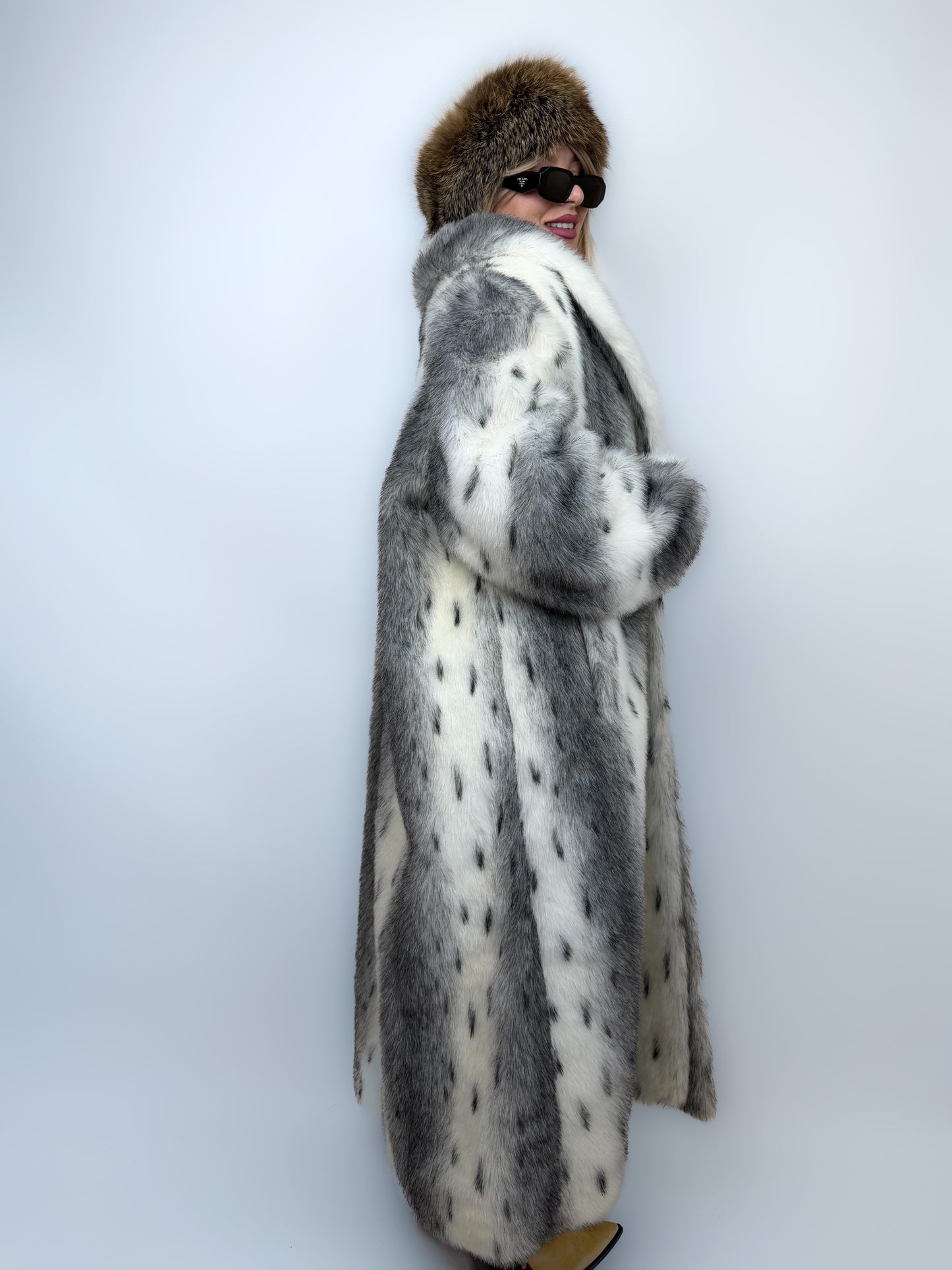 Vintage Long Faux Fur Coat Lynx Snow Fox L-XXL