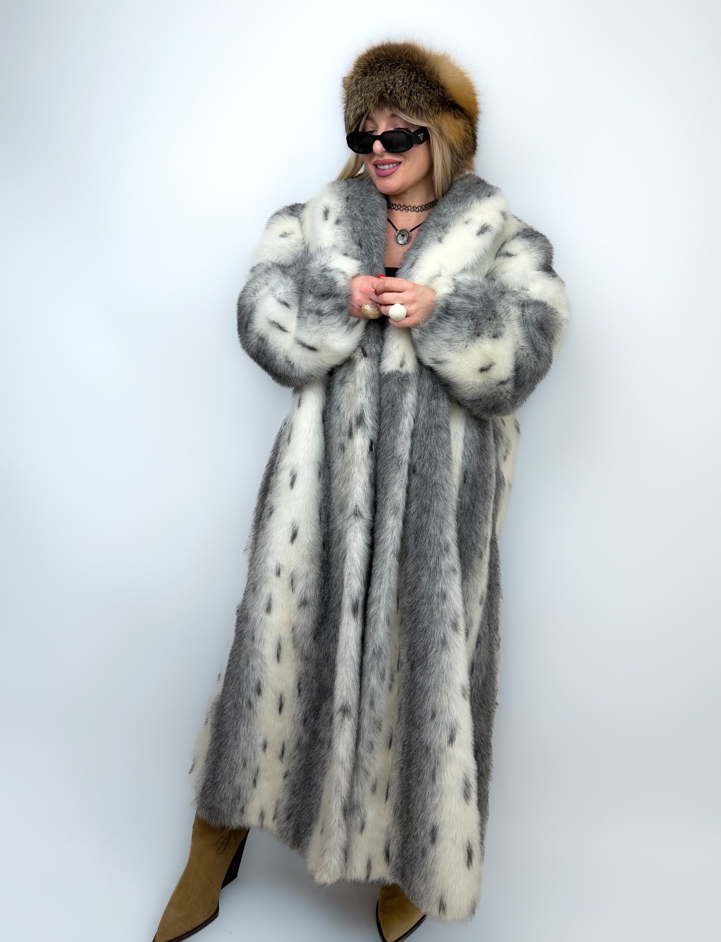 Vintage Long Faux Fur Coat Lynx Snow Fox L-XXL