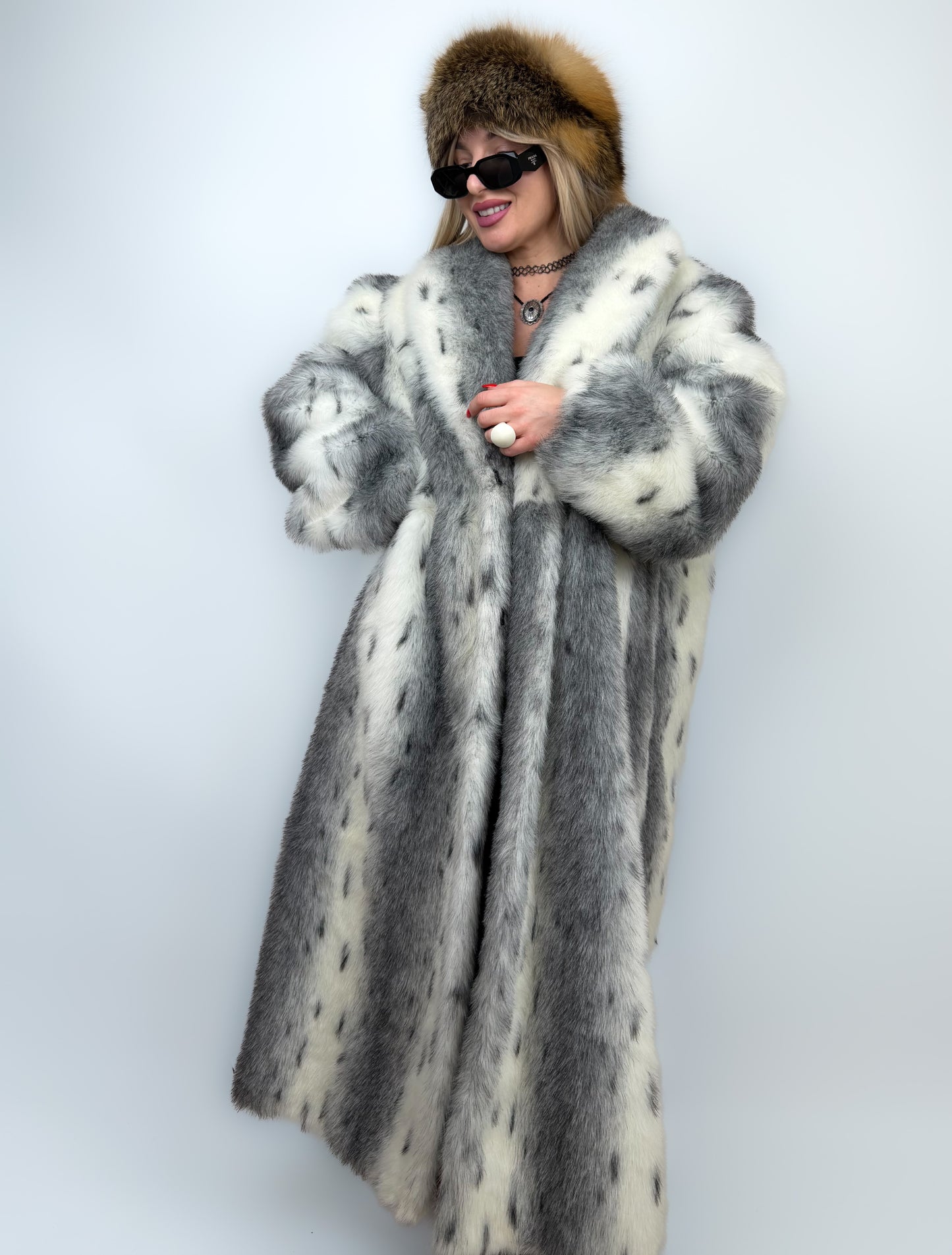 Vintage Long Faux Fur Coat Lynx Snow Fox L-XXL