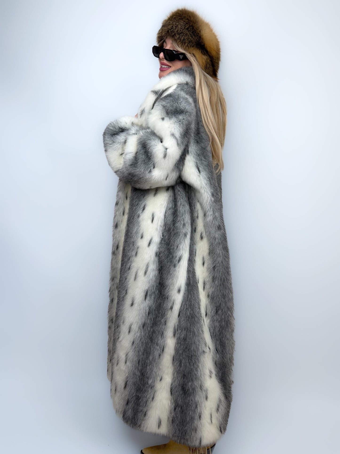 Vintage Long Faux Fur Coat Lynx Snow Fox L-XXL