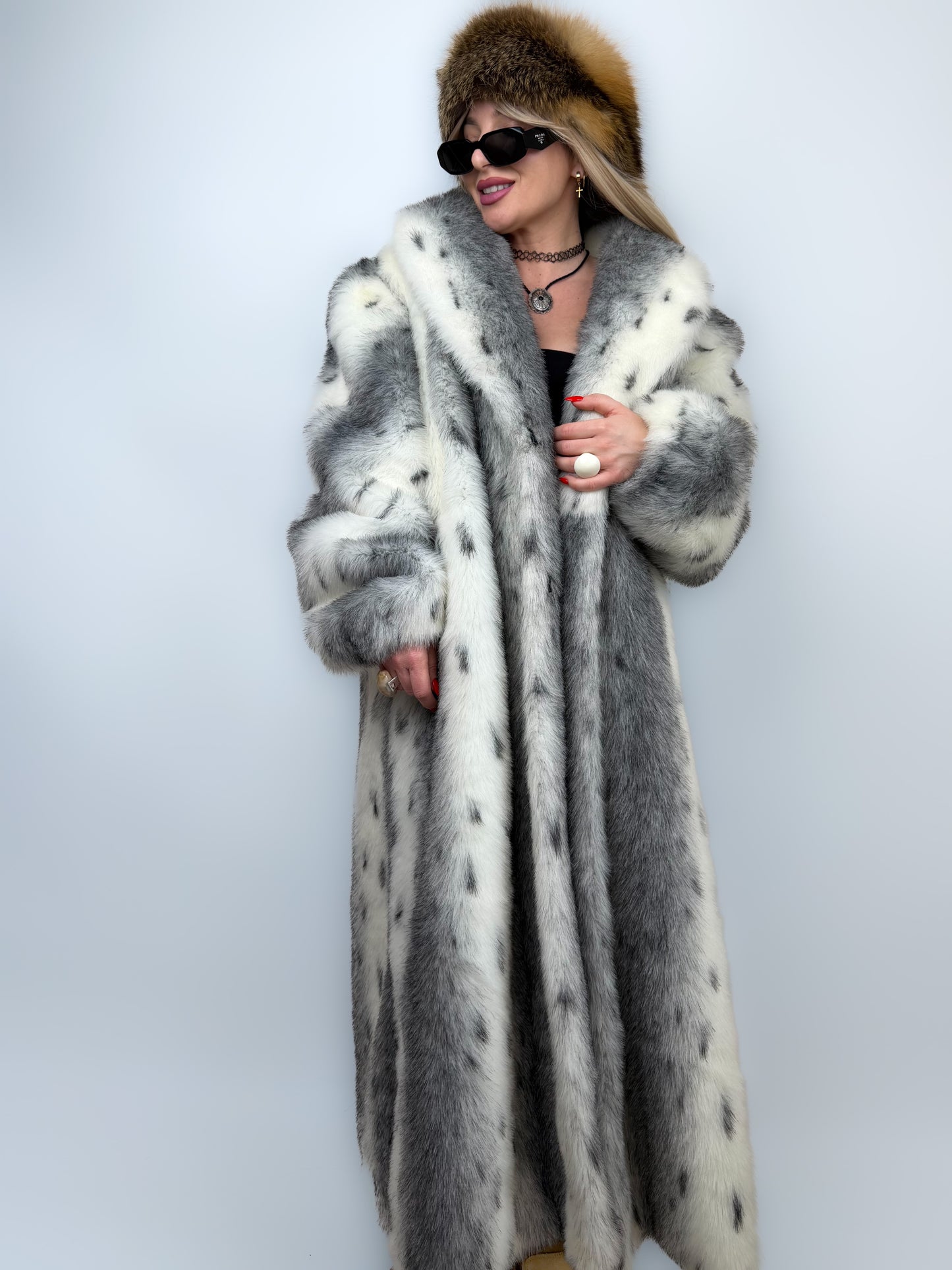 Vintage Long Faux Fur Coat Lynx Snow Fox L-XXL
