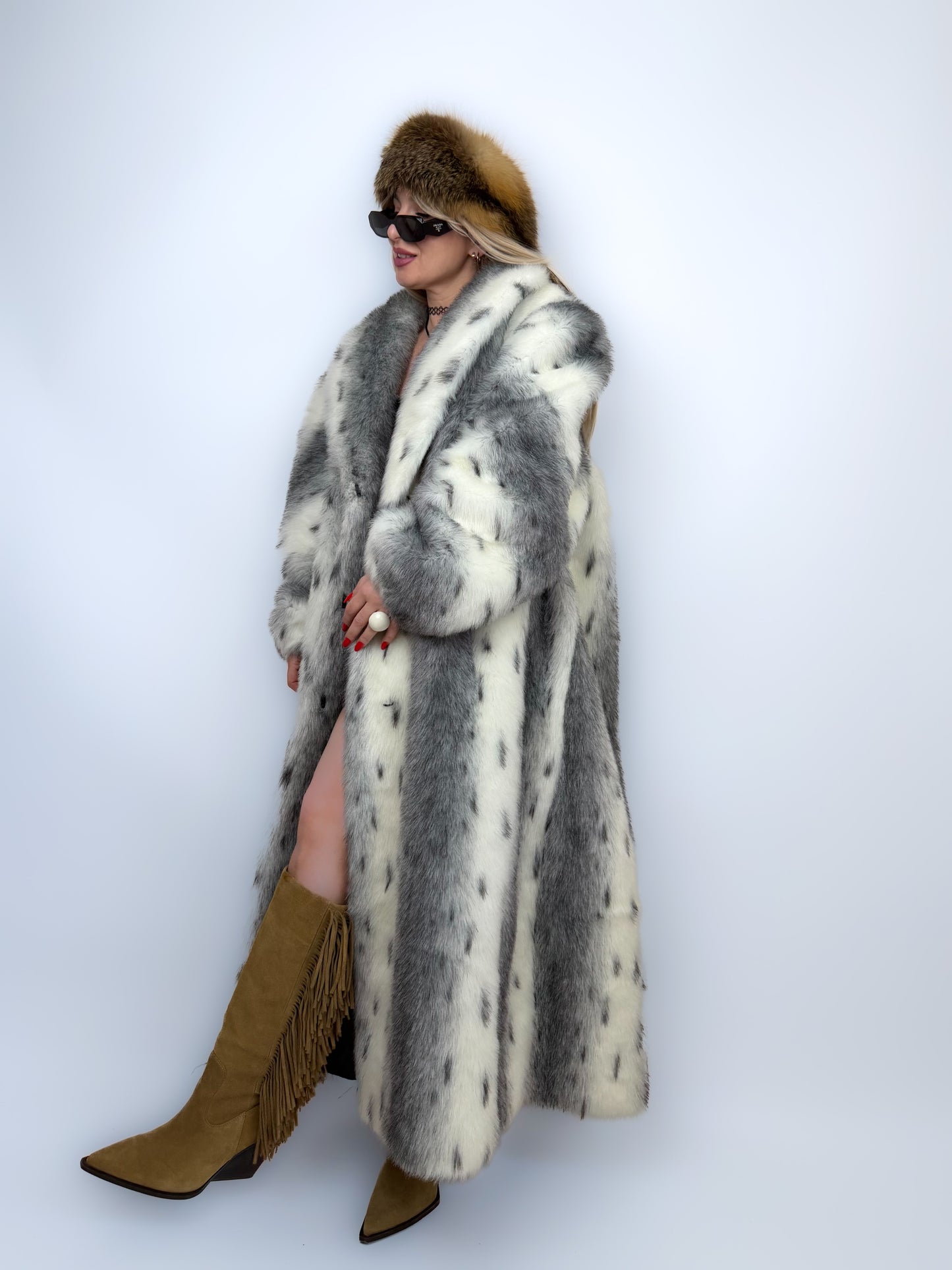Vintage Long Faux Fur Coat Lynx Snow Fox L-XXL